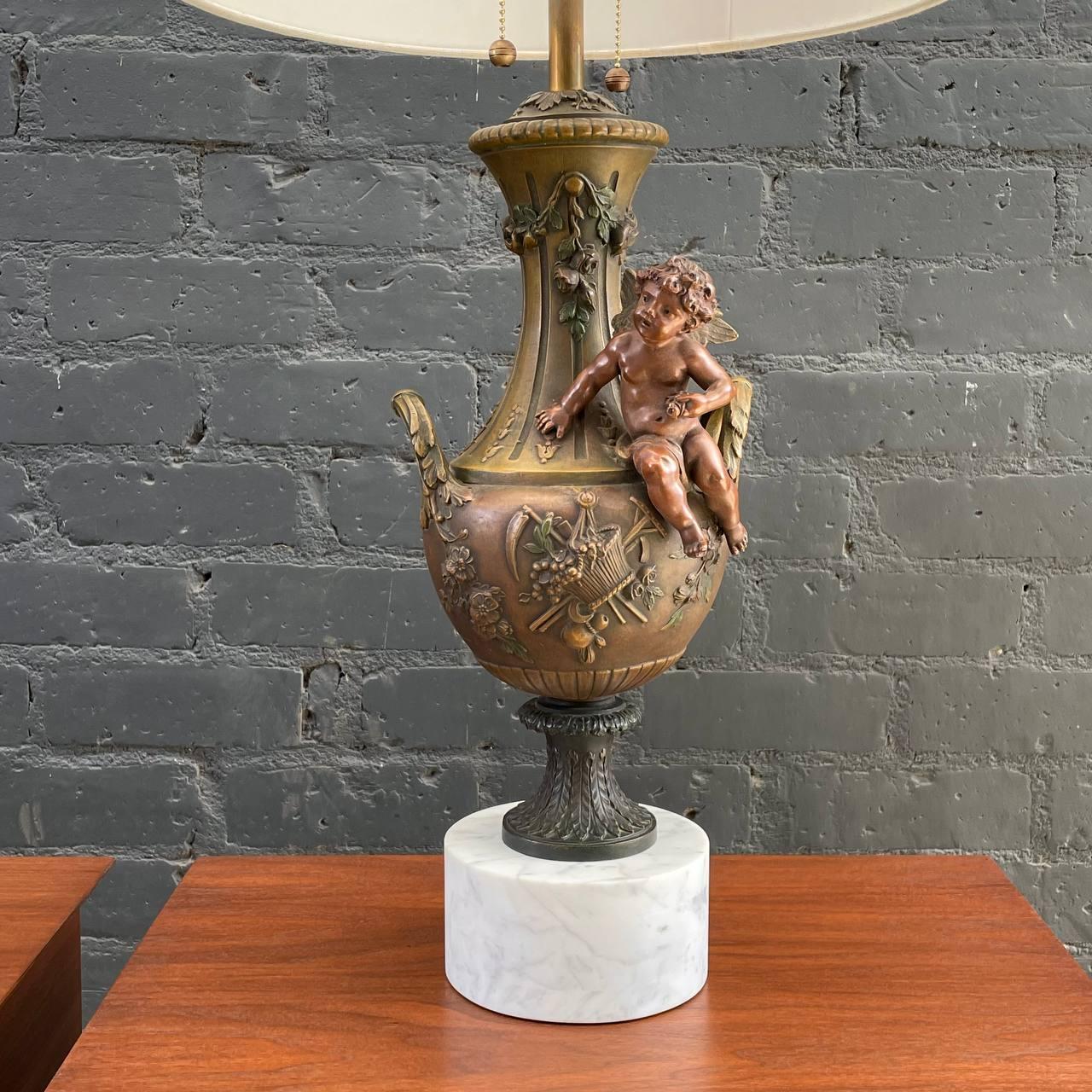 Pair of Antique French Classical Urn Style Table Lamps with Cherubs  For Sale 4