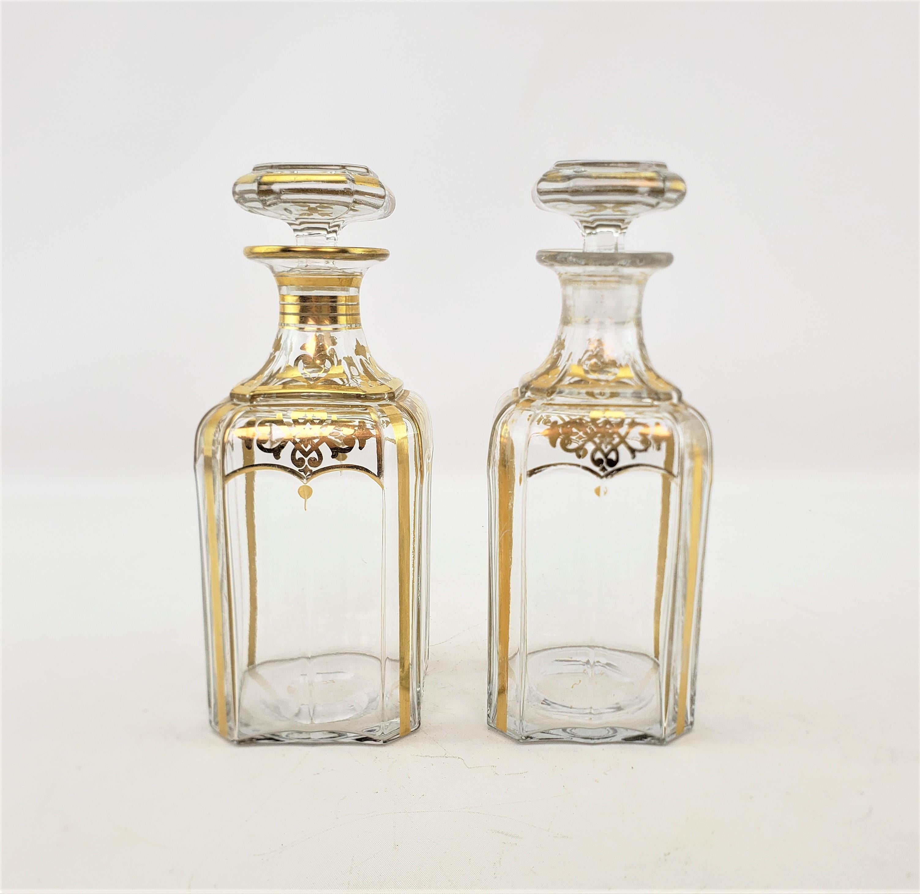 Pair of Antique French Clear Crystal Bottle Decanters with Gilt Decoration For Sale 1