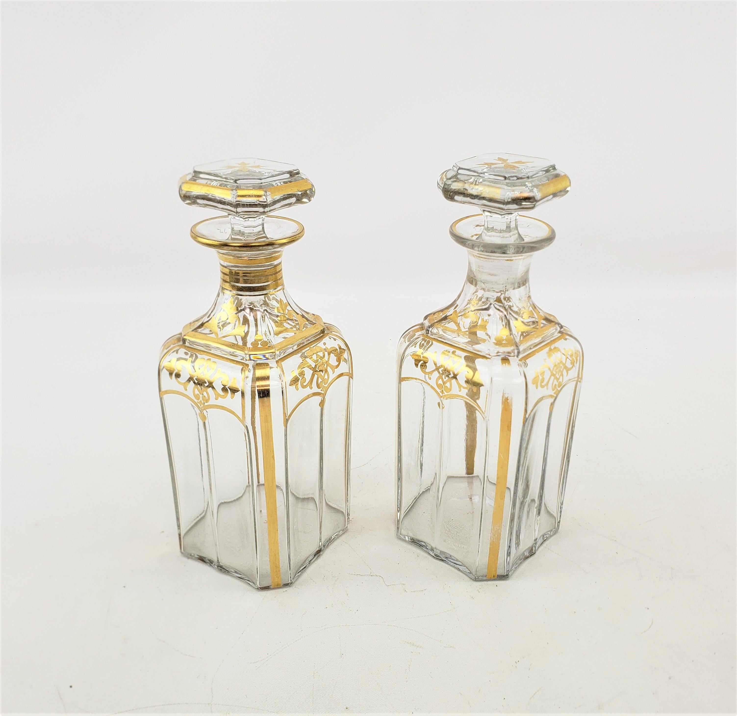 Pair of Antique French Clear Crystal Bottle Decanters with Gilt Decoration For Sale 2