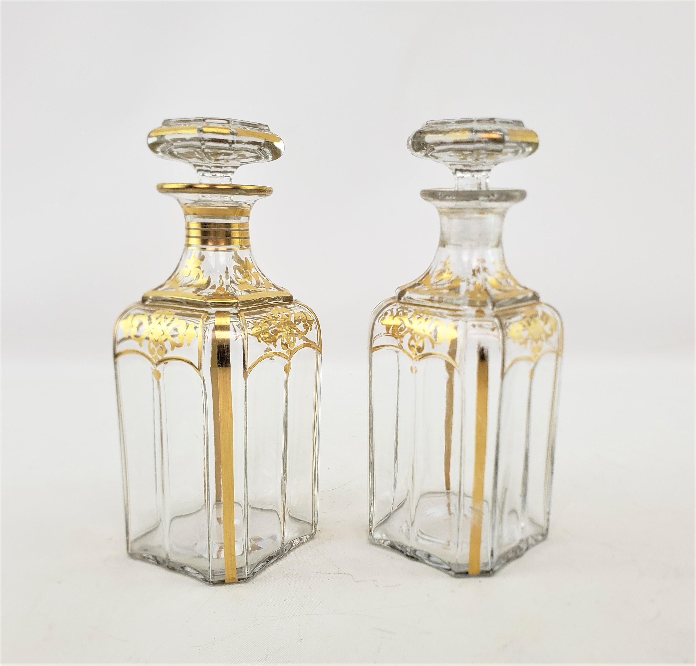 Pair of Antique French Clear Crystal Bottle Decanters with Gilt Decoration For Sale 3