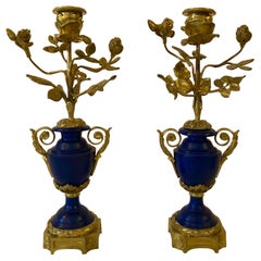 Pair of Antique French Cobalt Blue and Bronze Candelabra, circa 1890