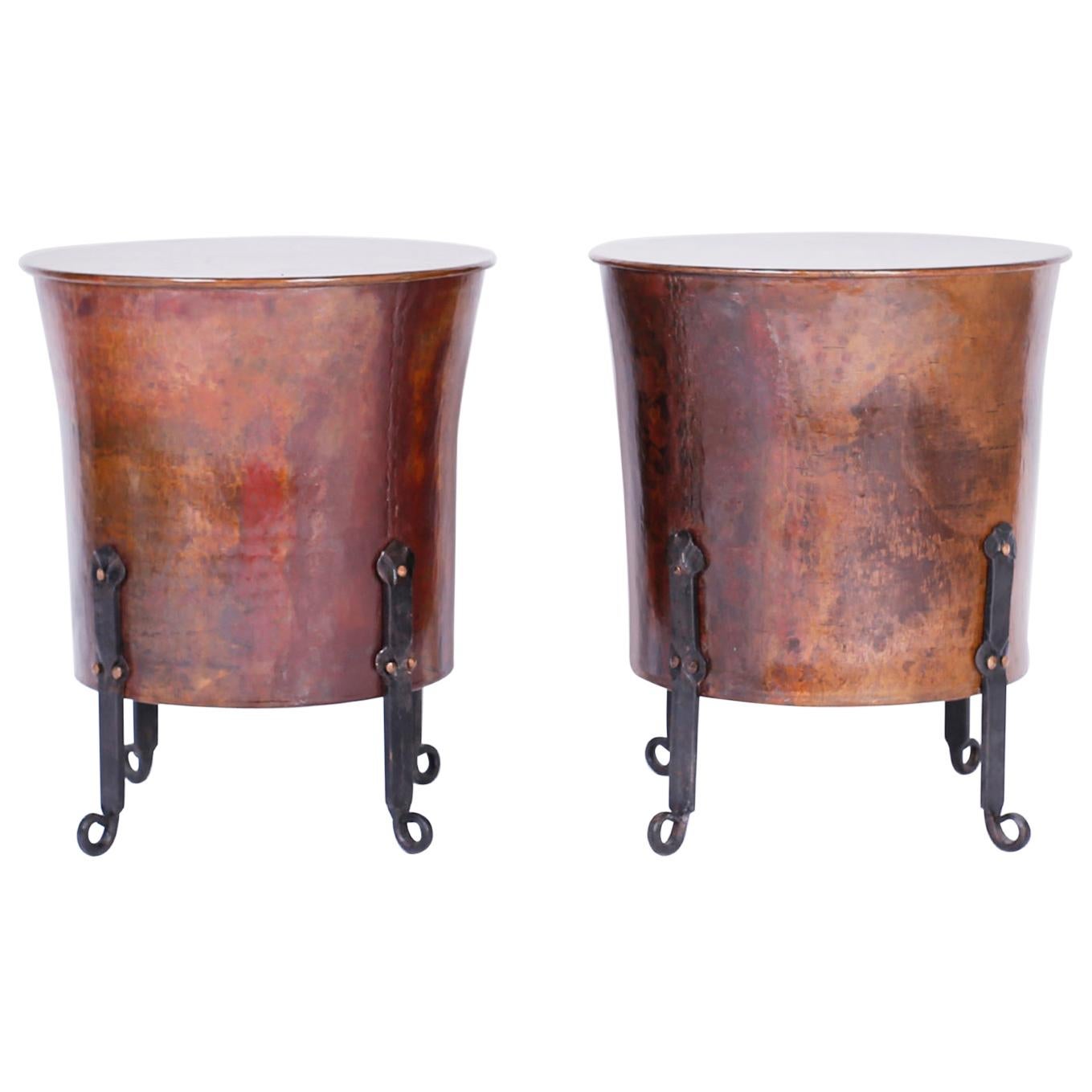 Pair of Antique French Copper and Iron End Tables