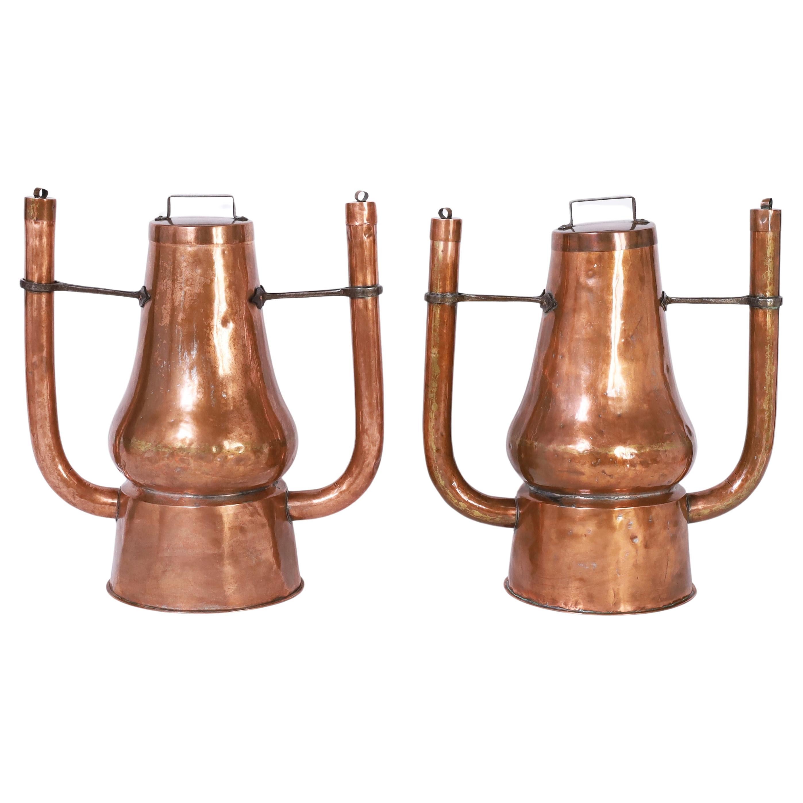 Pair of Antique French Copper Bath Warmers