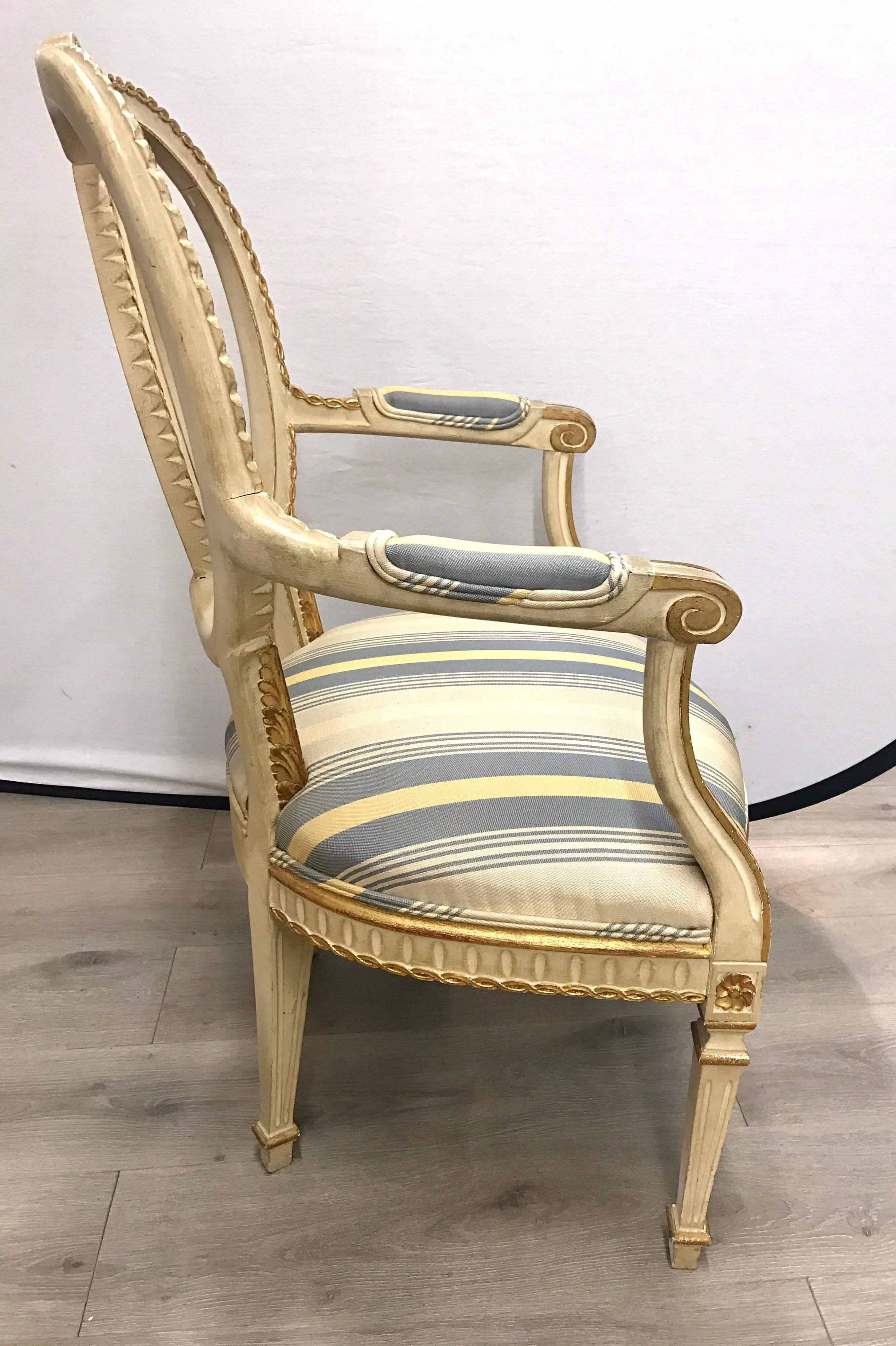 Pair of Antique French Cream Painted Giltwood Armchairs 4