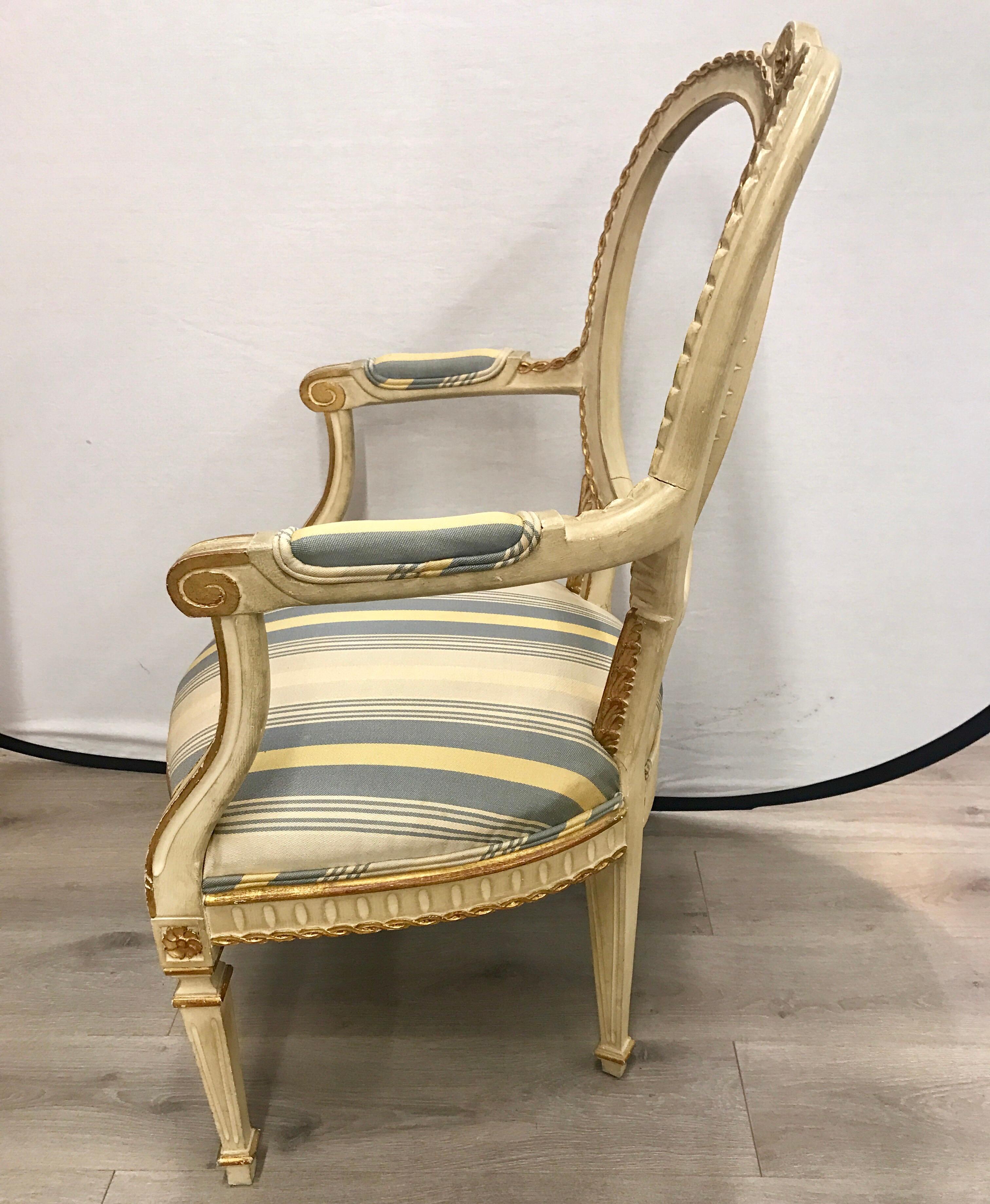 Pair of Antique French Cream Painted Giltwood Armchairs 2