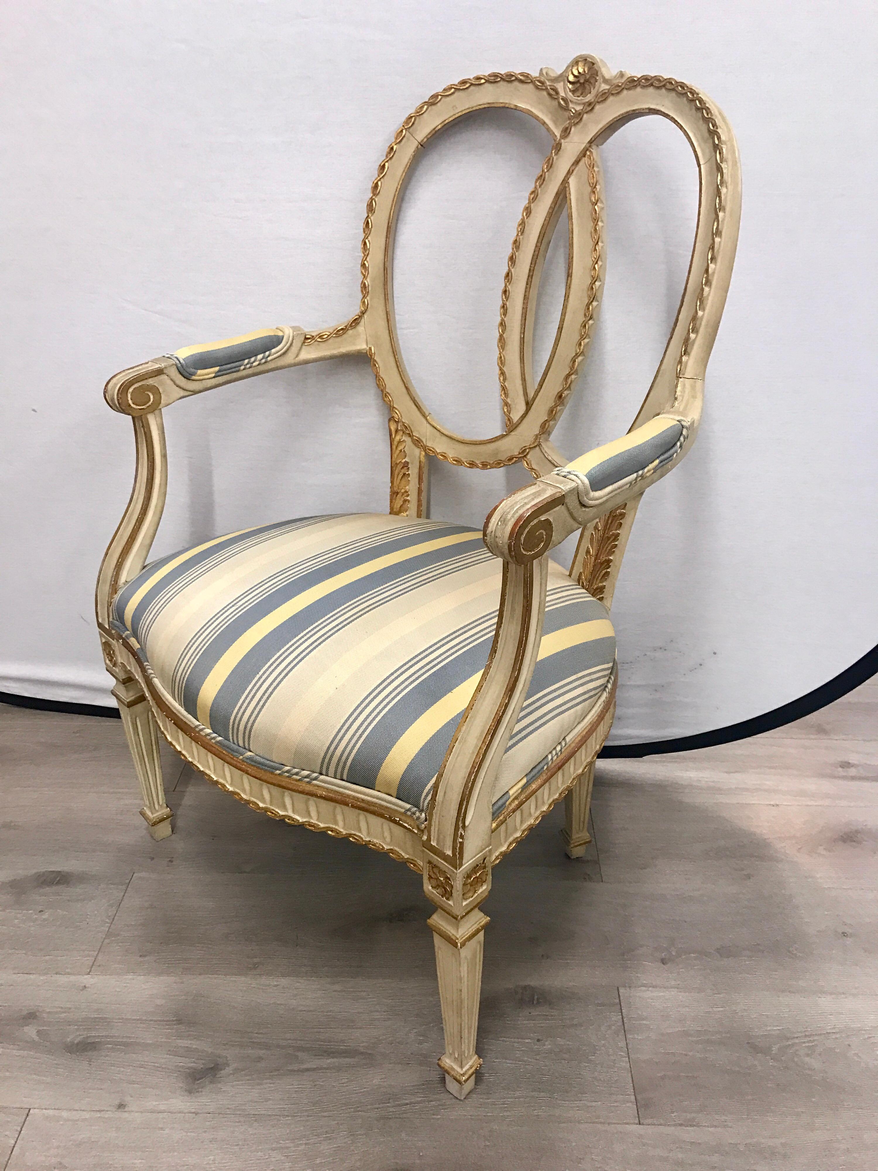 Pair of Antique French Cream Painted Giltwood Armchairs 3