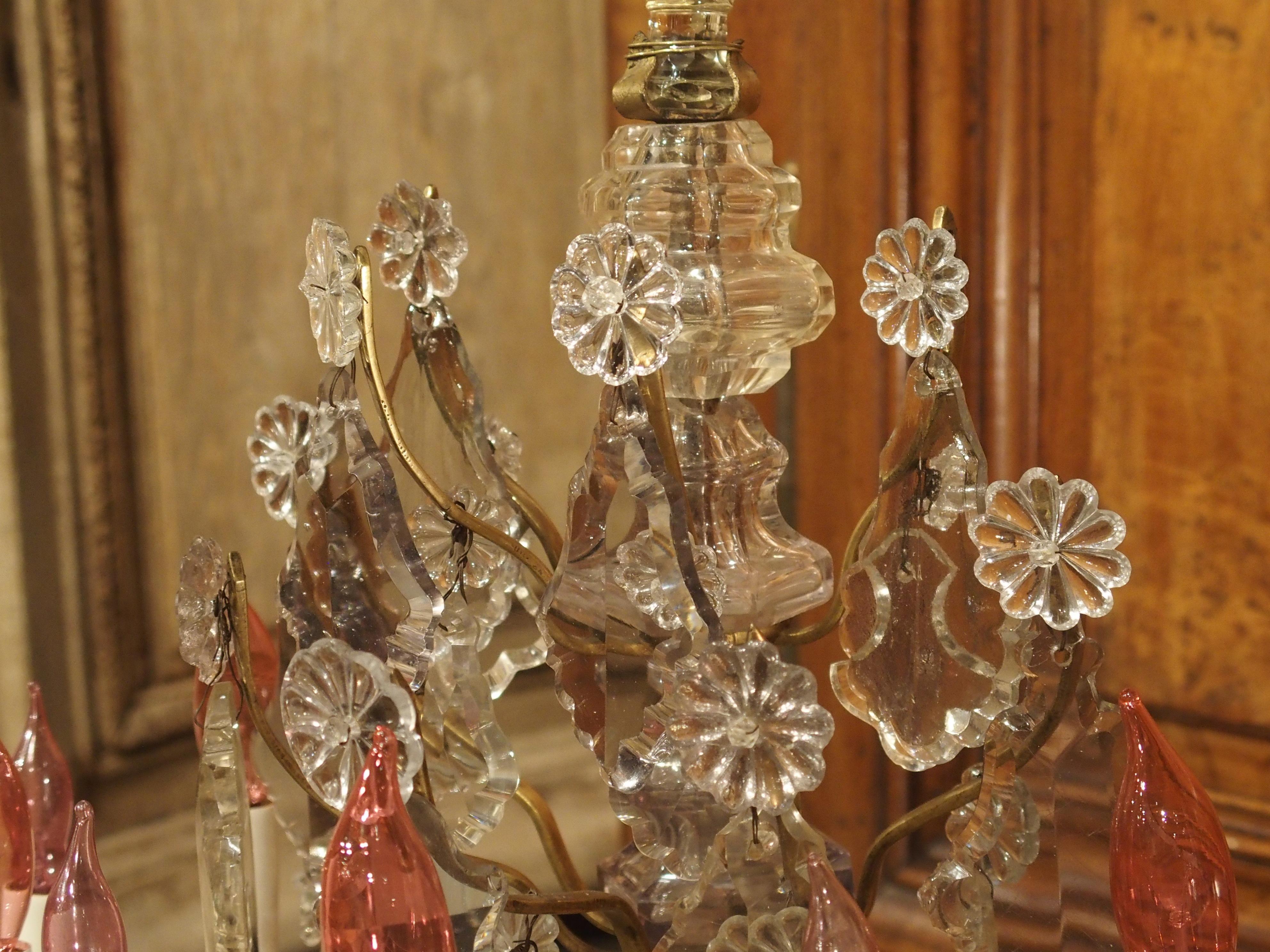 Pair of Antique French Crystal and Bronze Girandoles, Circa 1890 For Sale 9