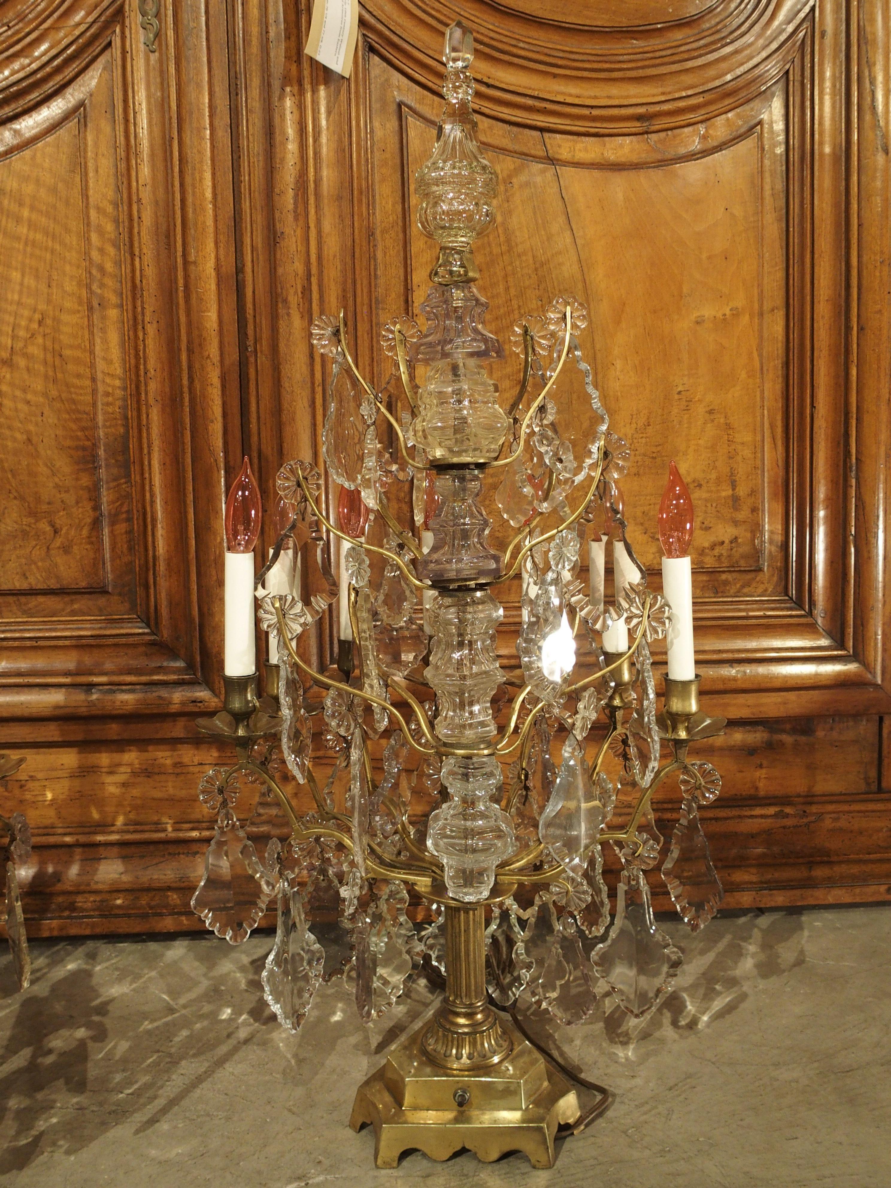 Pair of Antique French Crystal and Bronze Girandoles, Circa 1890 For Sale 13