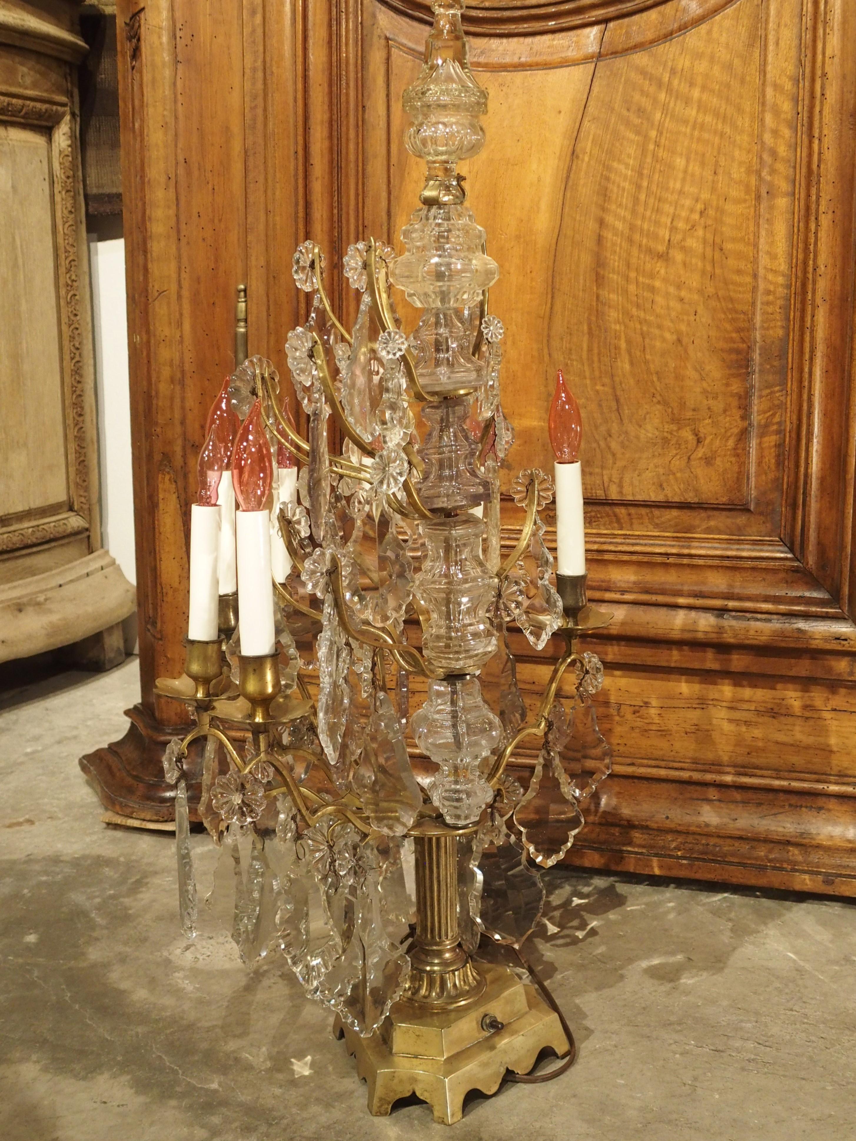 Paire de Girandoles anciennes en bronze et cristal, Circa 1890 en vente 13