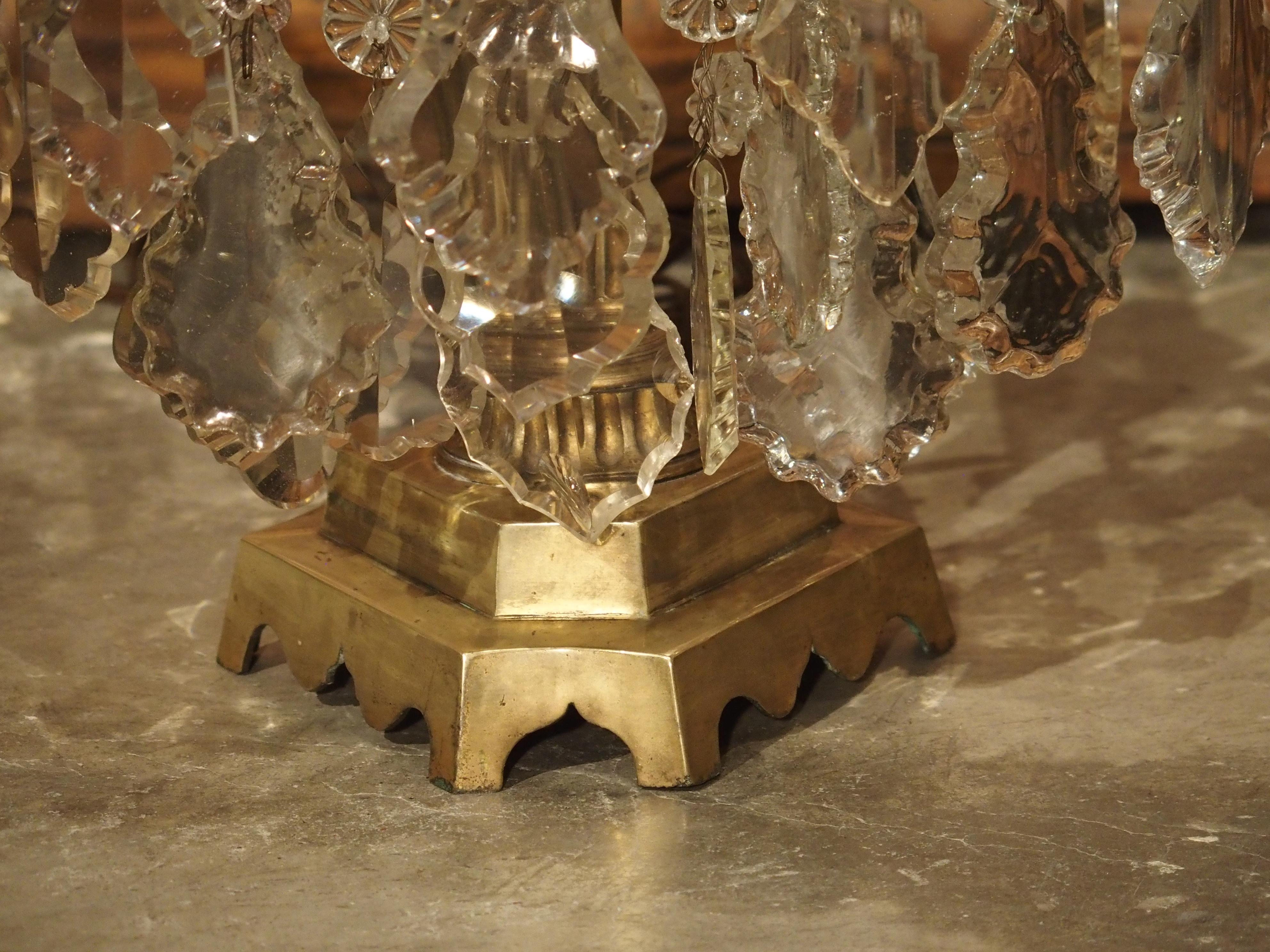 Late 19th Century Pair of Antique French Crystal and Bronze Girandoles, Circa 1890 For Sale