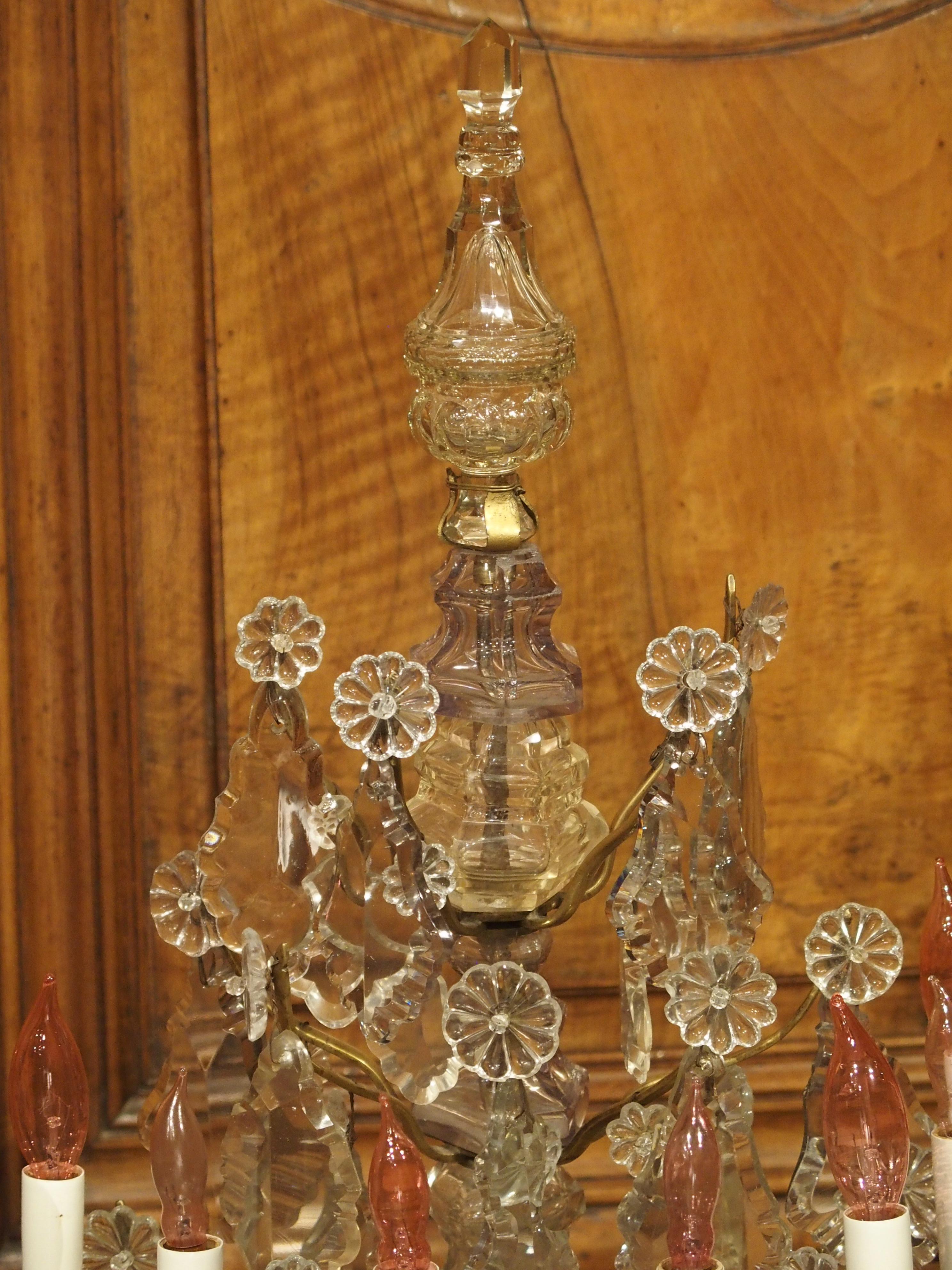 Pair of Antique French Crystal and Bronze Girandoles, Circa 1890 For Sale 3