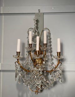 Pair of Antique French Crystal Five Light Sconces