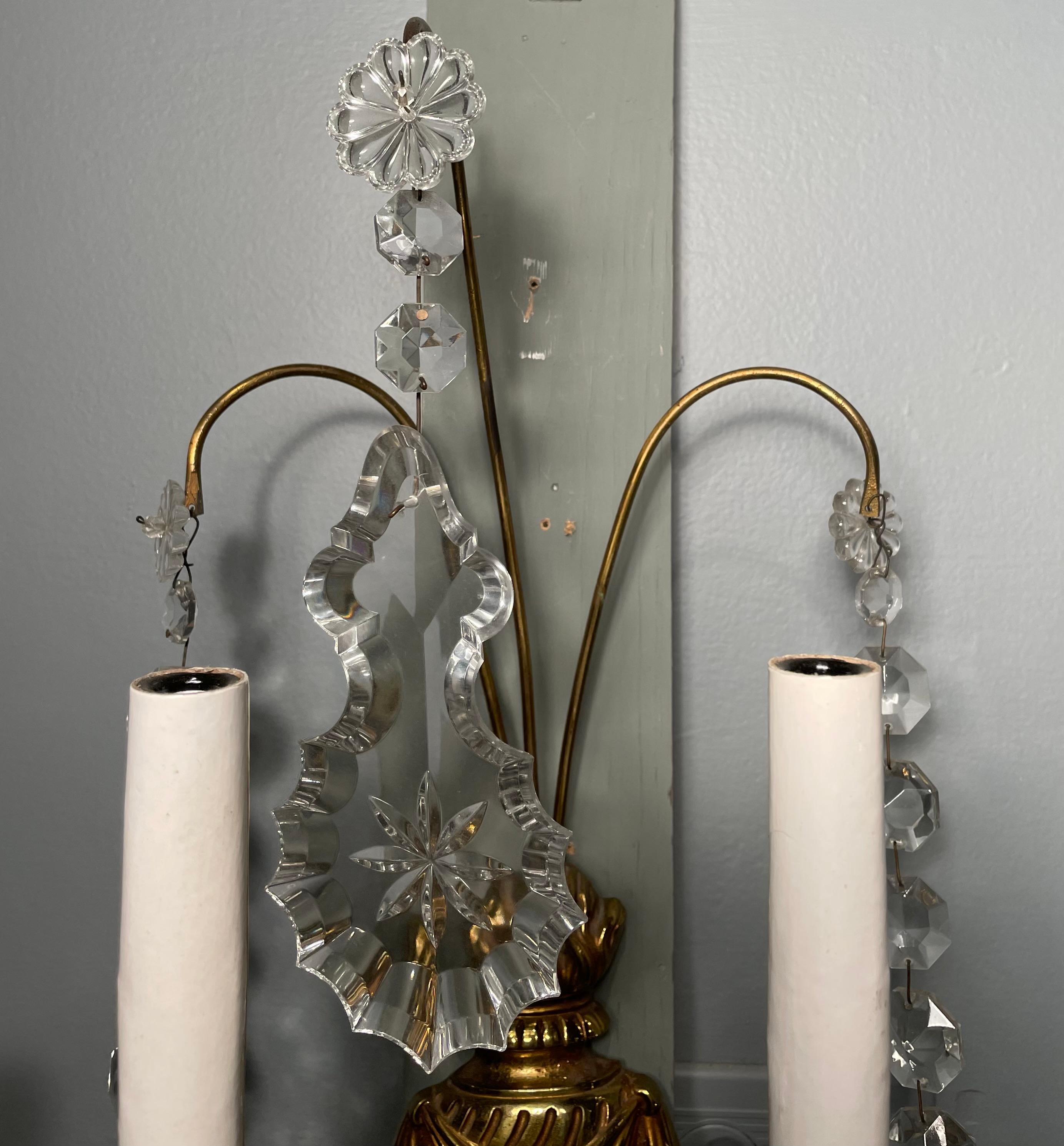 Pair of Antique French Crystal Five Light Sconces For Sale 2