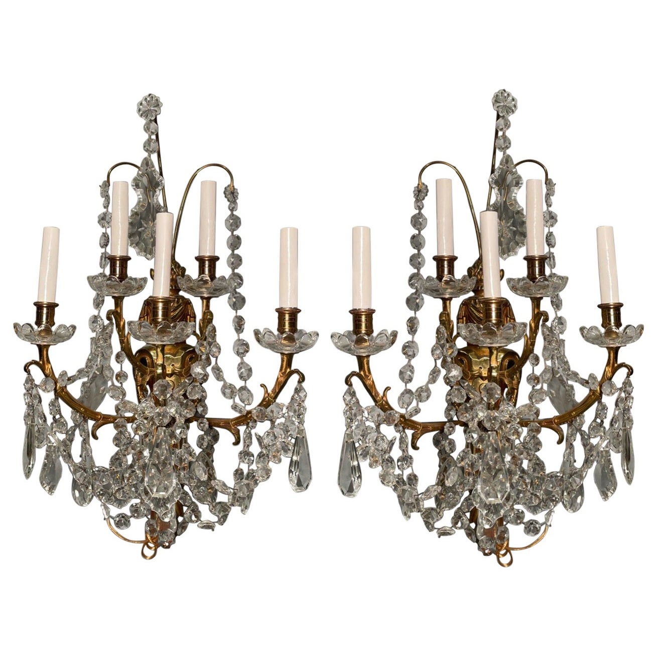 Pareja de Lámparas de Cristal Antique French de Cinco Luces