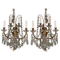 Pareja de Lámparas de Cristal Antique French de Cinco Luces