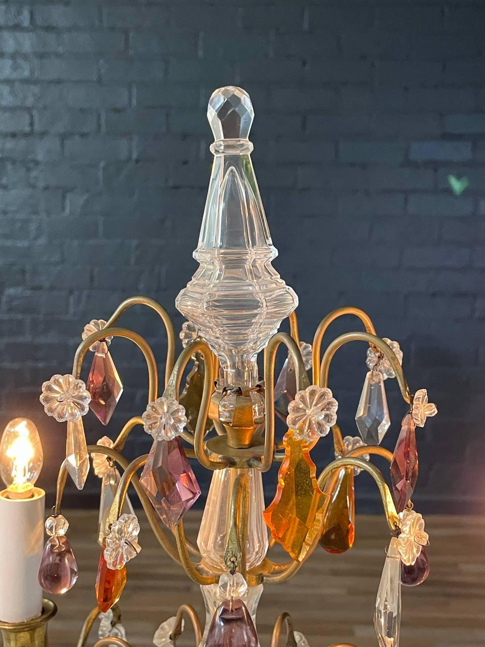 Brass Pair of Antique French Crystal Girandoles Lamps For Sale