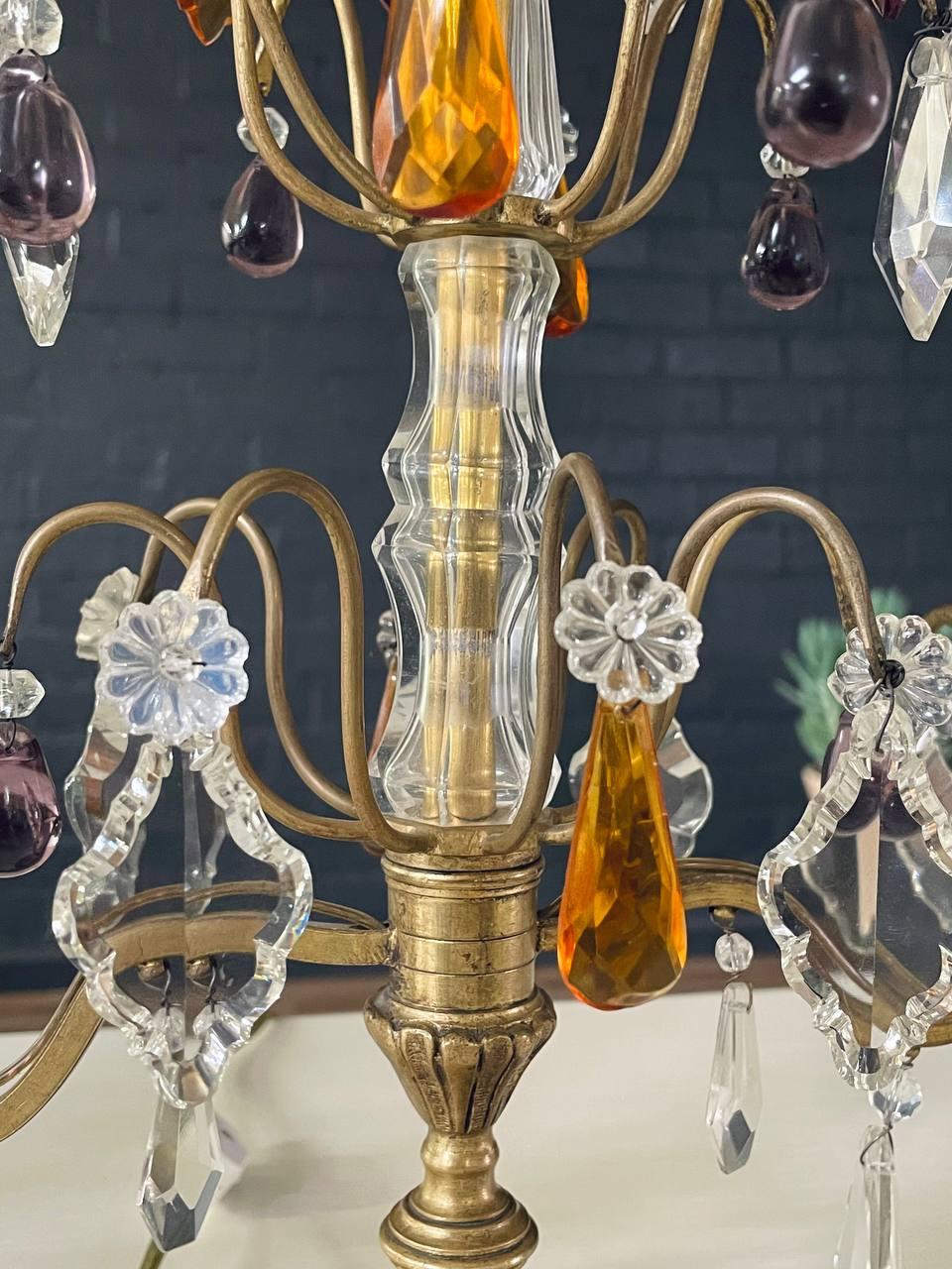 Pair of Antique French Crystal Girandoles Lamps For Sale 1