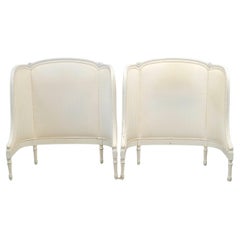 Pair of Antique French Curved Twin Headboards with Ivory Sateen Upholstery
