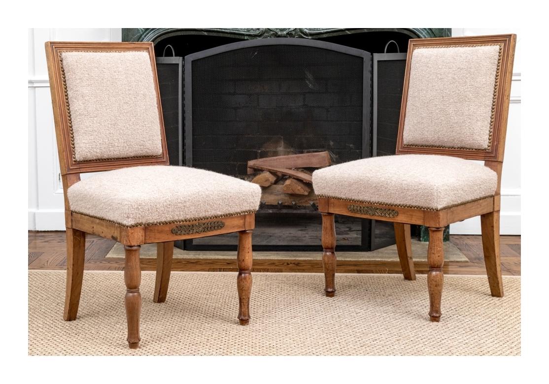 Pair Of Antique French Custom Upholstered Carved Side Chairs For Sale 6