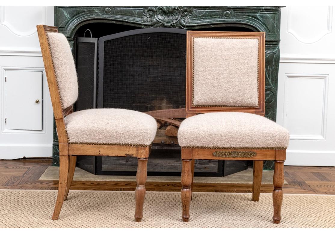 Directoire Pair Of Antique French Custom Upholstered Carved Side Chairs For Sale