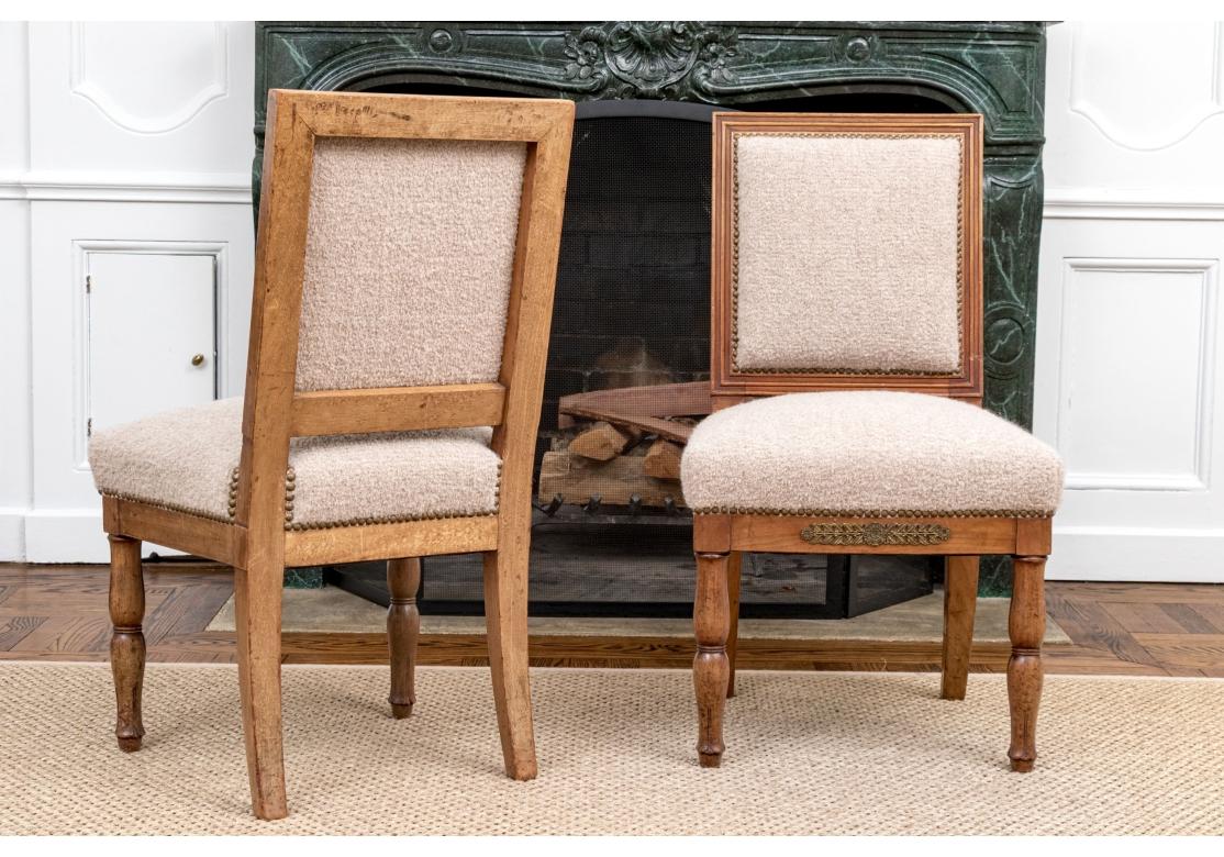 19th Century Pair Of Antique French Custom Upholstered Carved Side Chairs For Sale
