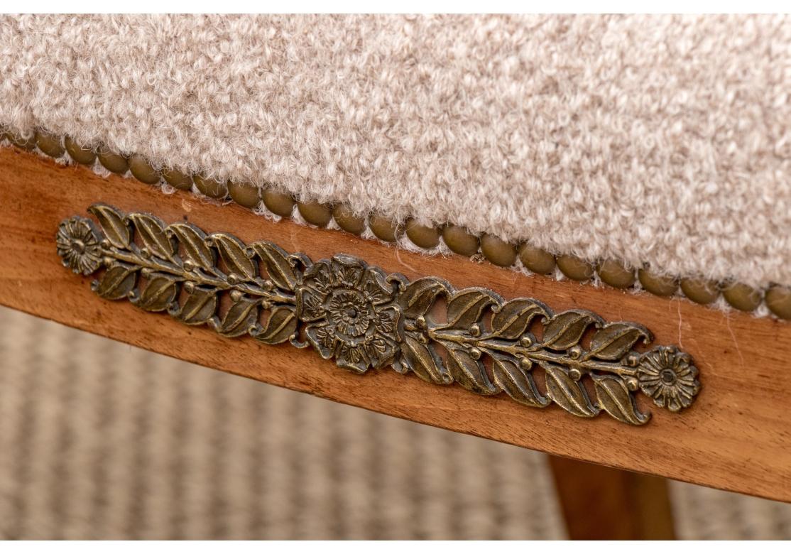 Brass Pair Of Antique French Custom Upholstered Carved Side Chairs For Sale