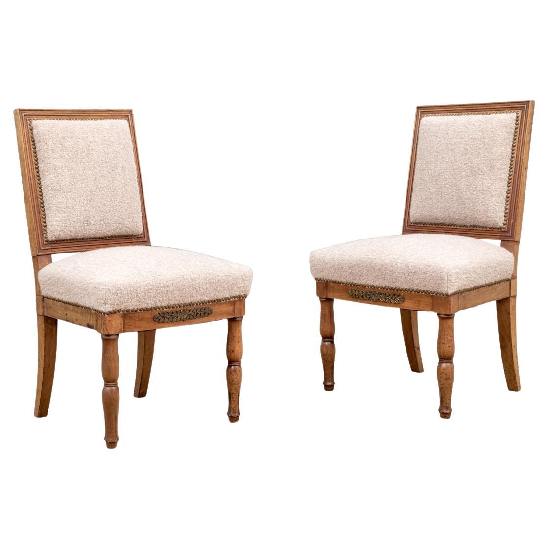 Pair Of Antique French Custom Upholstered Carved Side Chairs For Sale