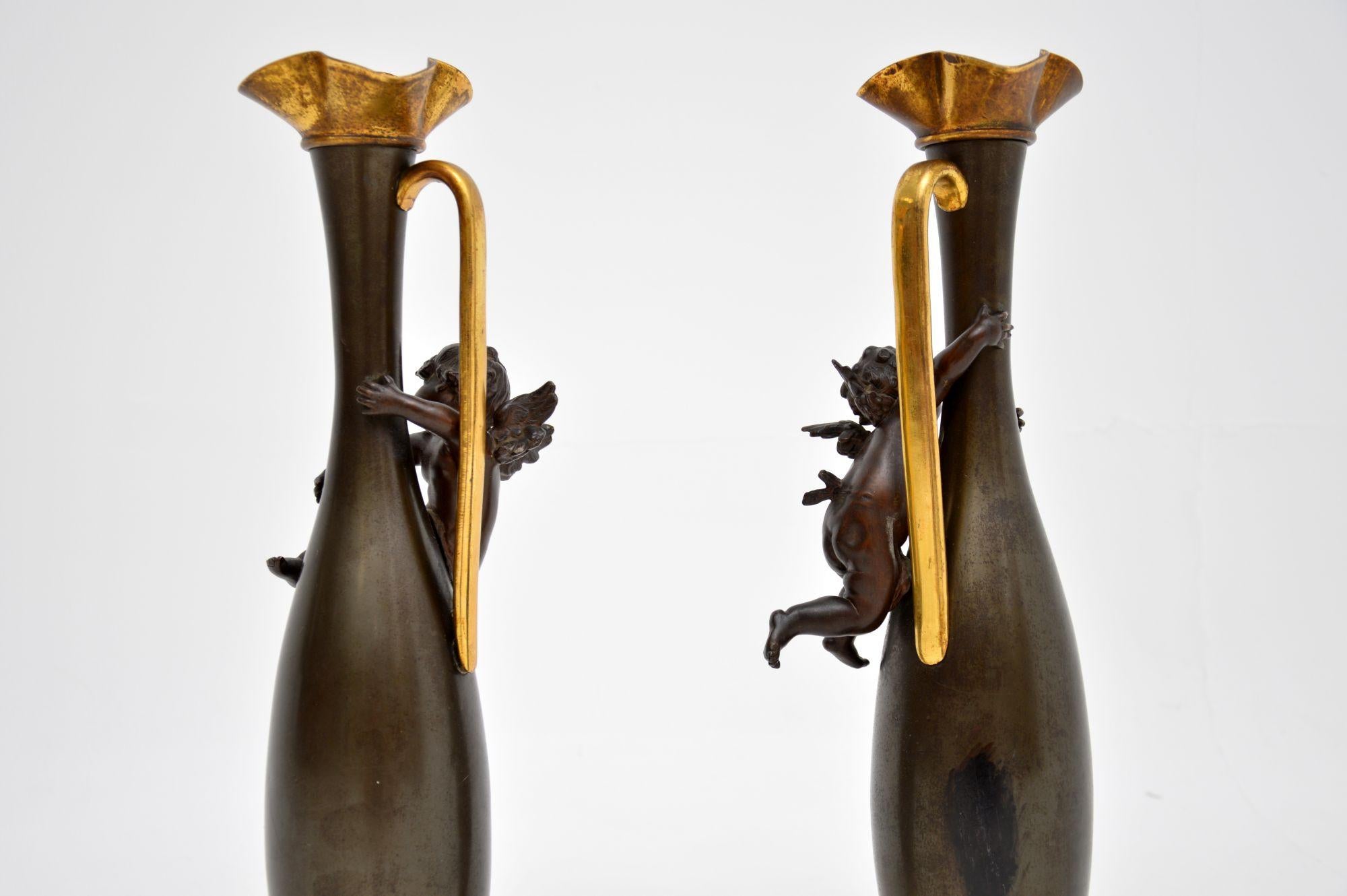 19th Century Pair of Antique French Decorative Bronze Pitchers For Sale
