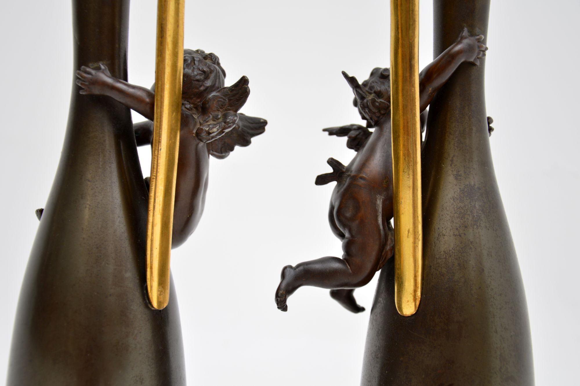 Pair of Antique French Decorative Bronze Pitchers For Sale 1