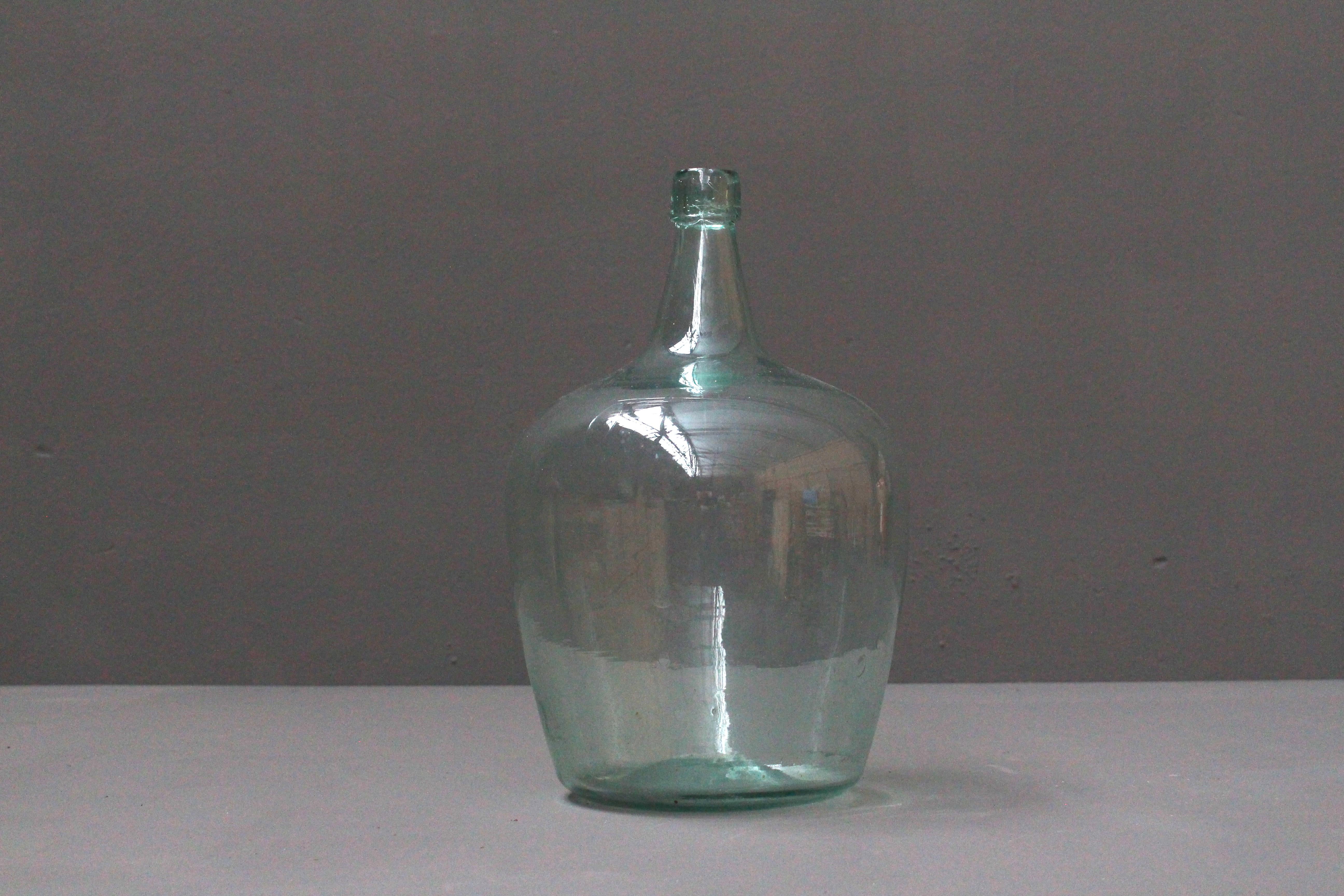 Glass Pair of Antique French Demijons Hand Blown Wine Bottles For Sale