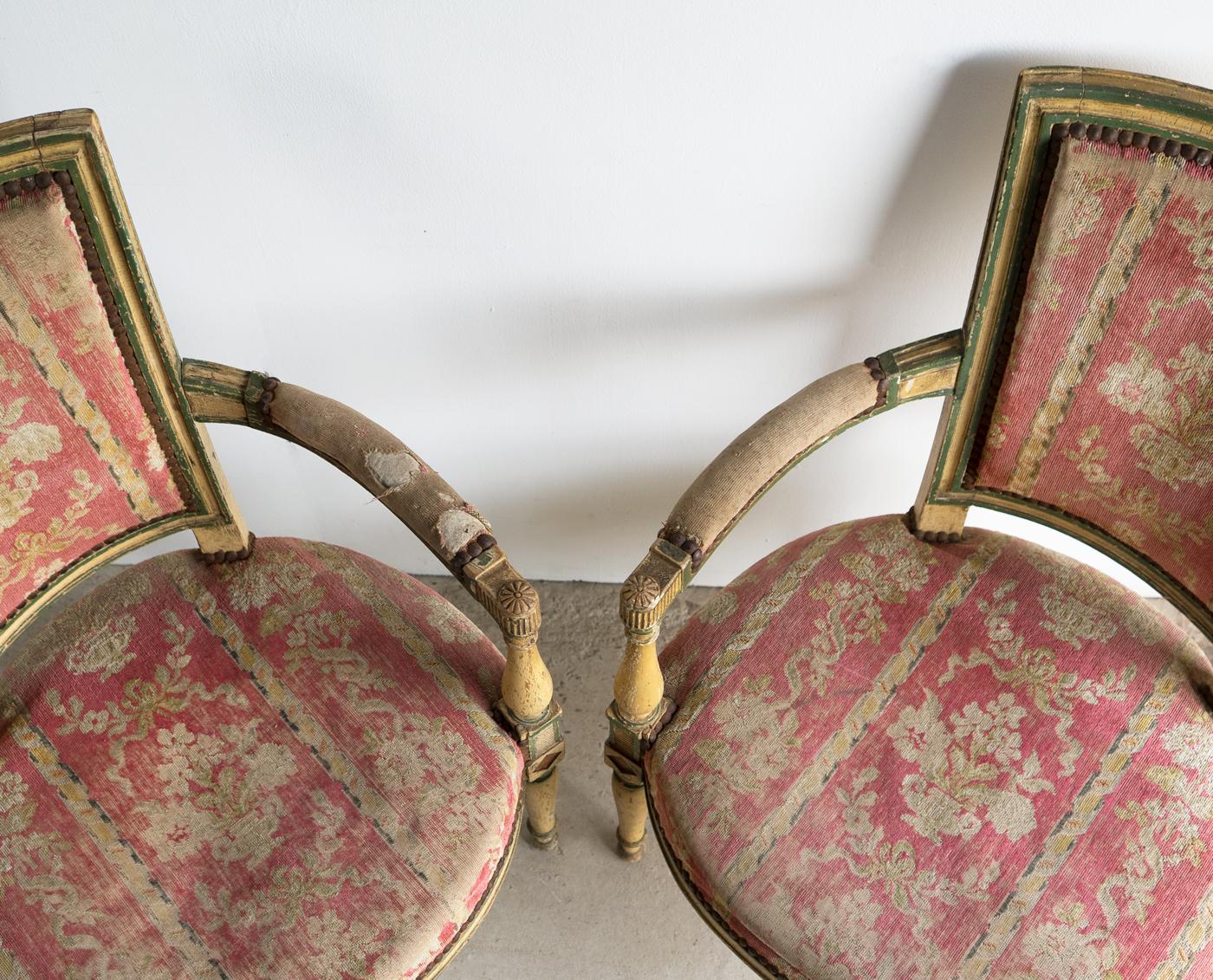 Pair Of Antique French Directoire Period Painted Armchairs, Late 18th Century For Sale 5