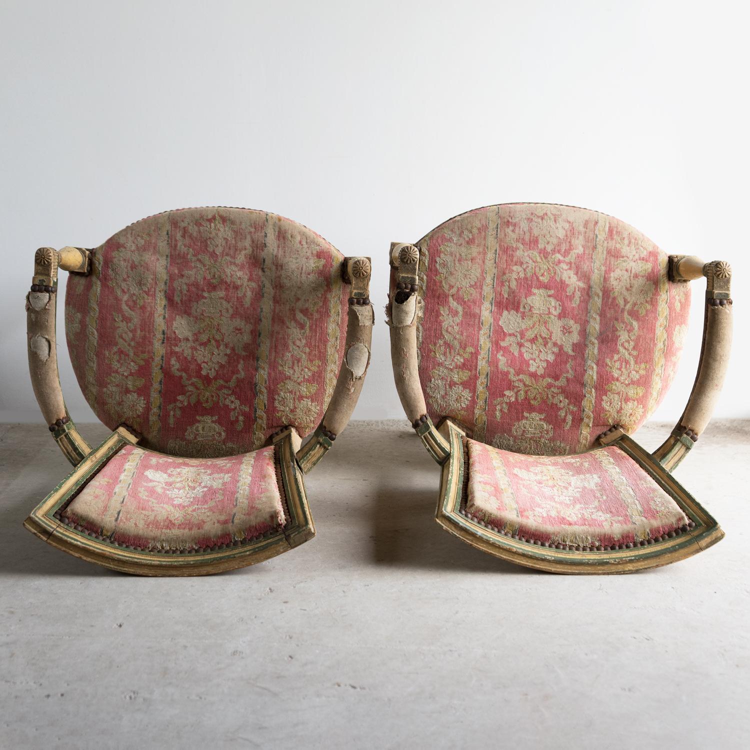 Pair Of Antique French Directoire Period Painted Armchairs, Late 18th Century For Sale 6