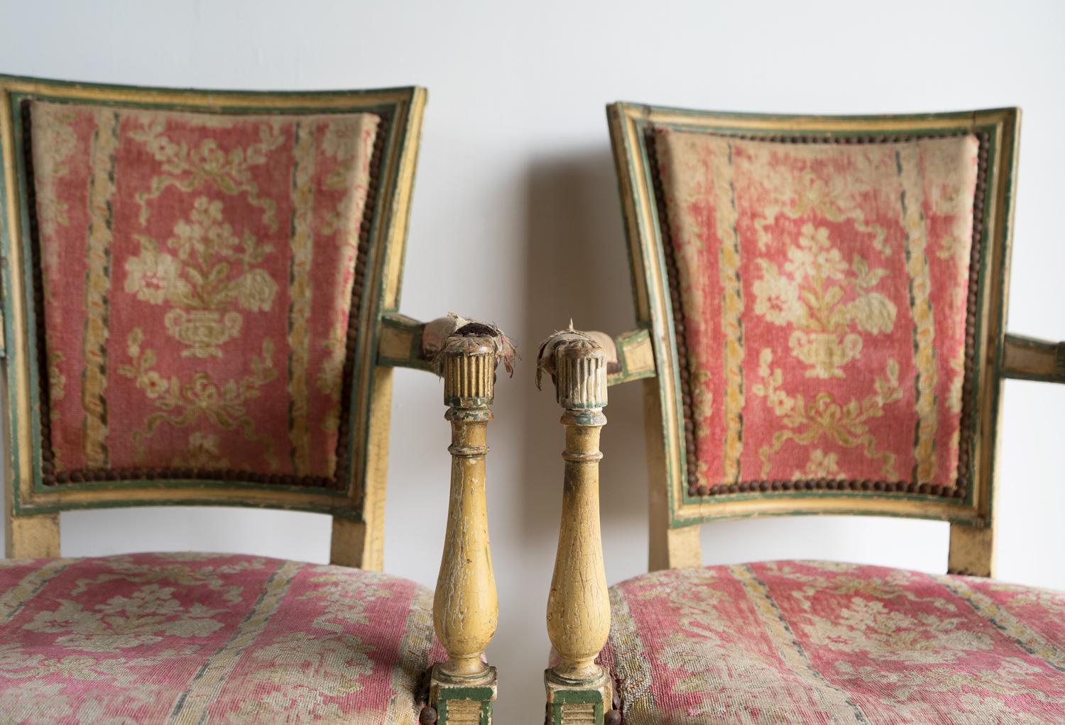 Pair Of Antique French Directoire Period Painted Armchairs, Late 18th Century For Sale 8