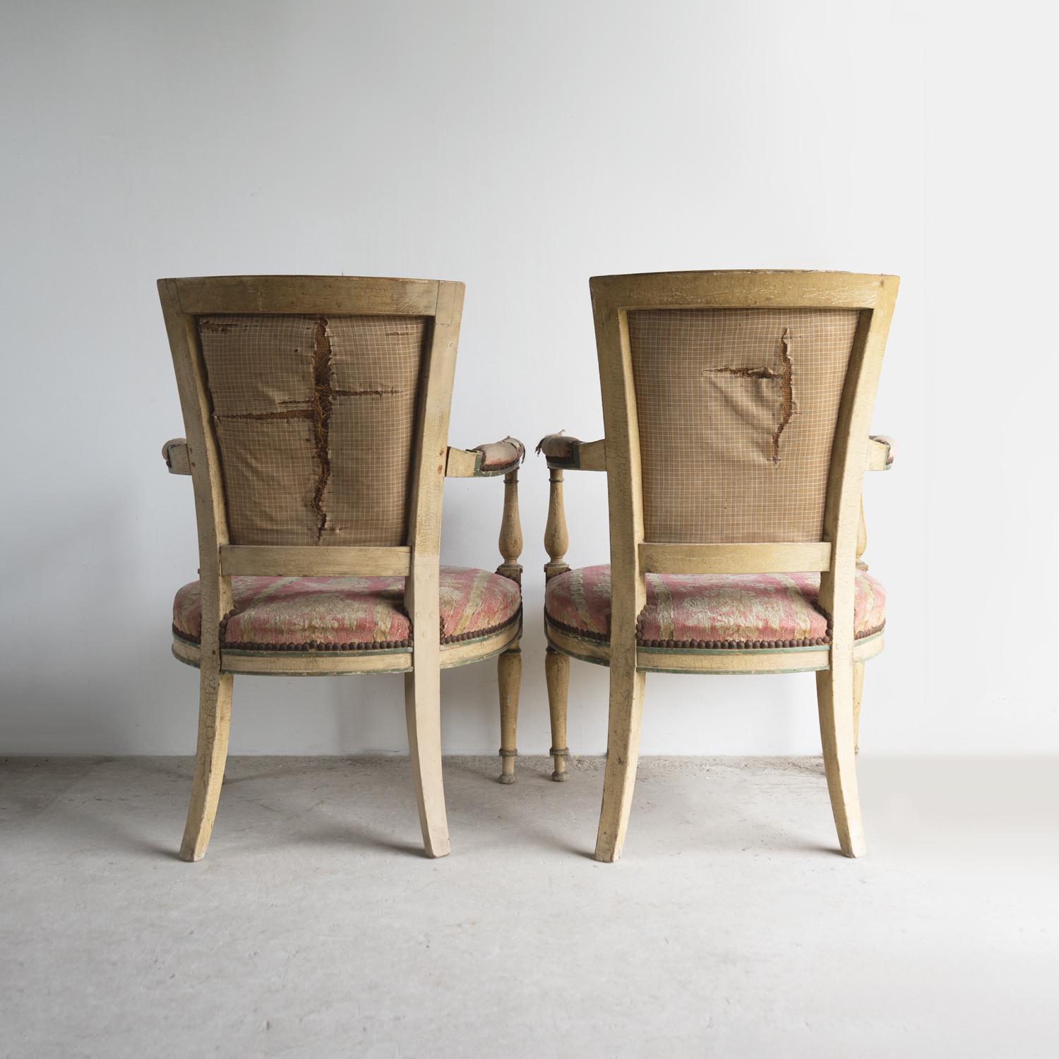 Pair Of Antique French Directoire Period Painted Armchairs, Late 18th Century For Sale 10