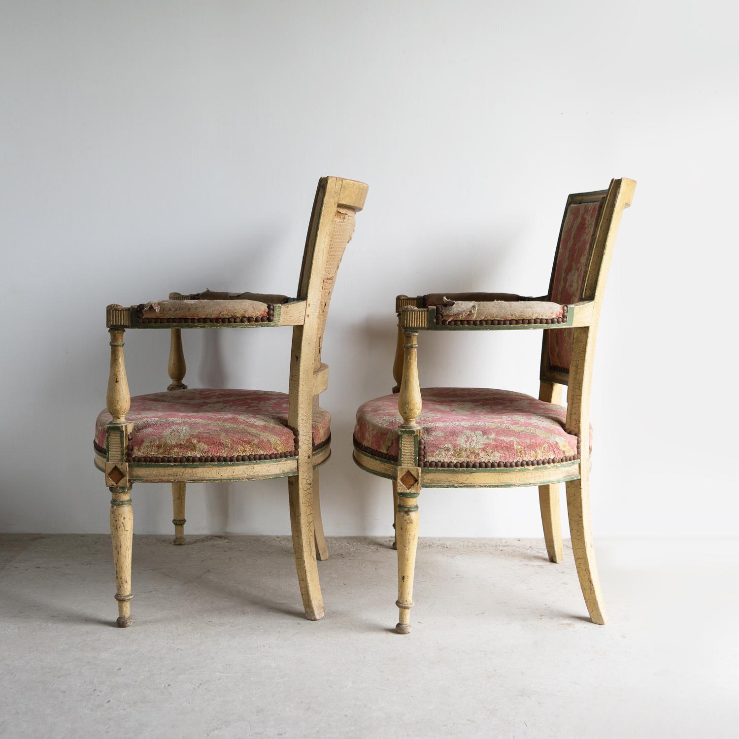 Pair Of Antique French Directoire Period Painted Armchairs, Late 18th Century For Sale 4