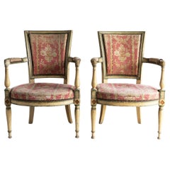 Pair Of Antique French Directoire Period Painted Armchairs, Late 18th Century