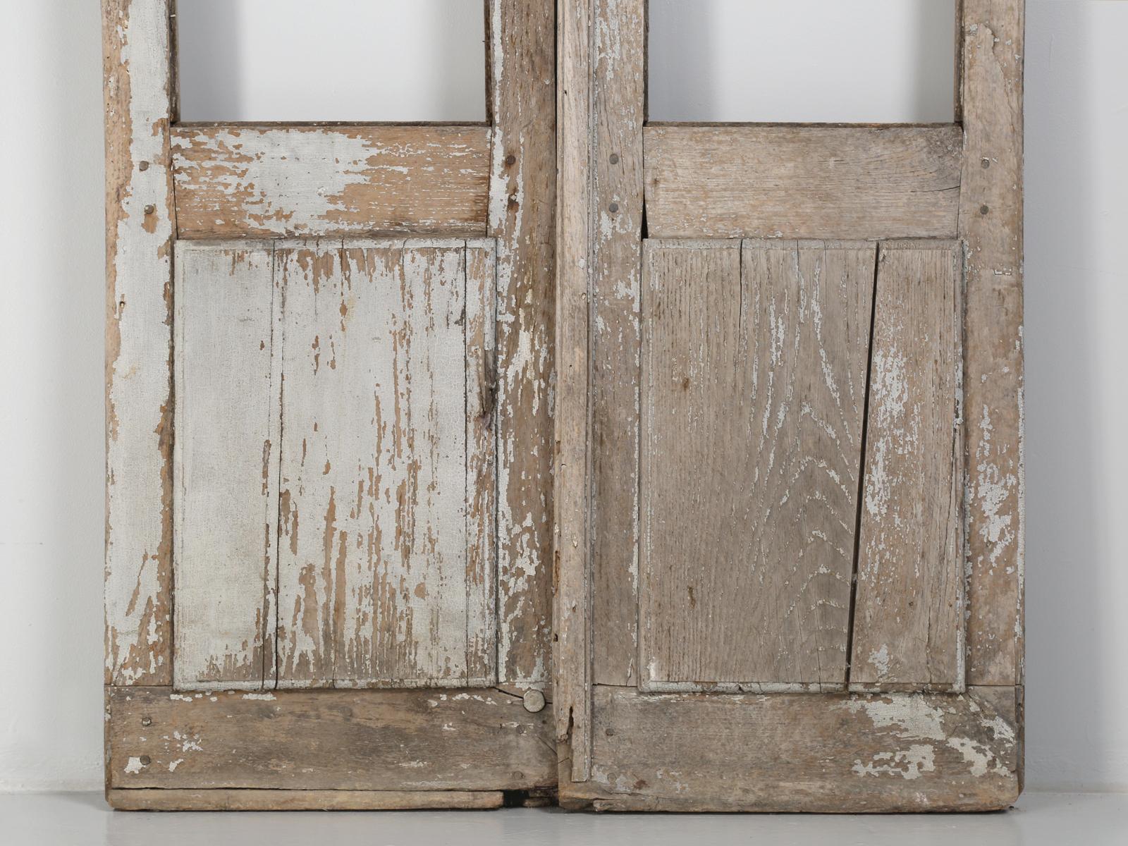 Country Pair of Antique French Doors in Original Paint and Great Hardware