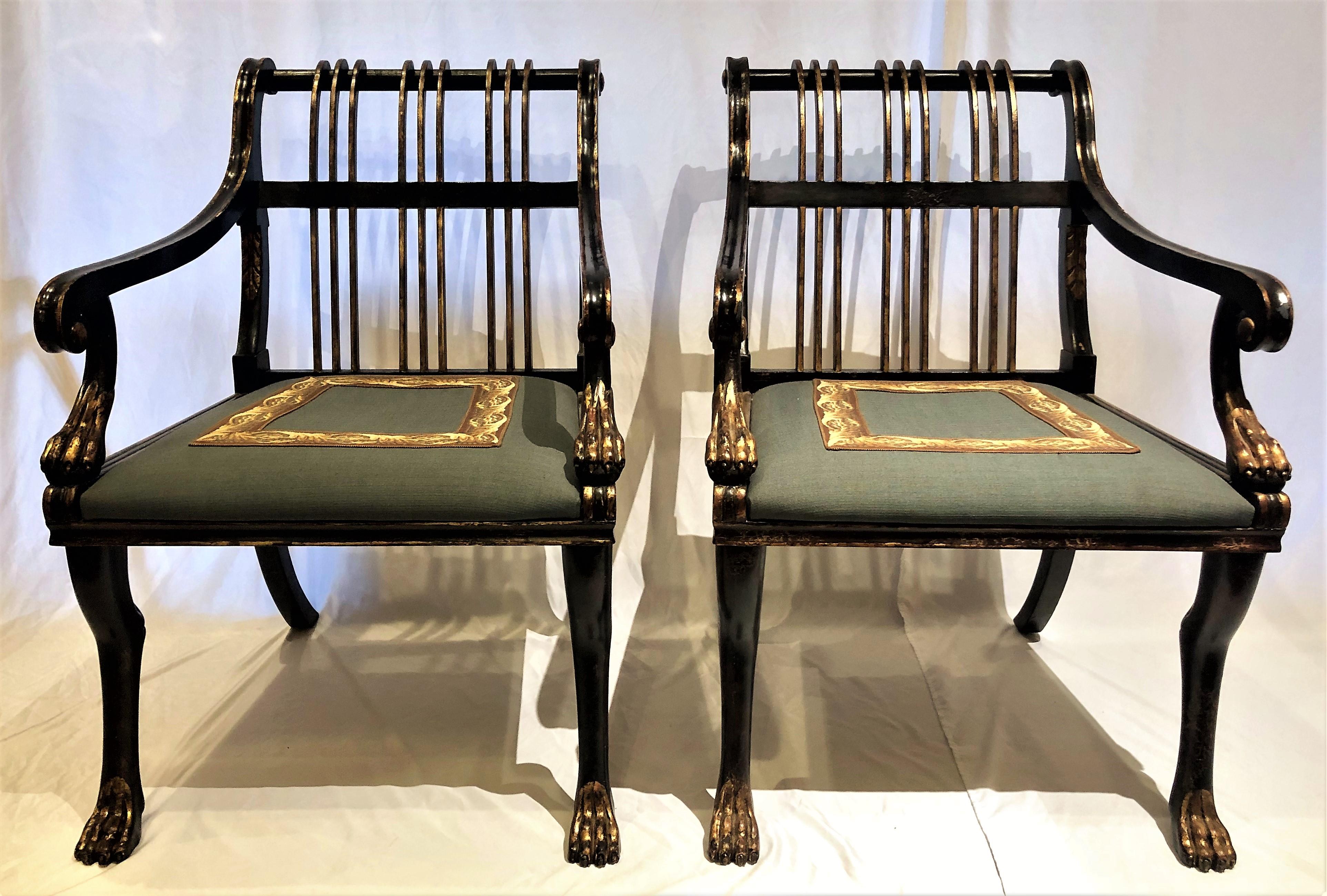 Pair of antique French early 20th century neoclassical armchairs, exceptional size.