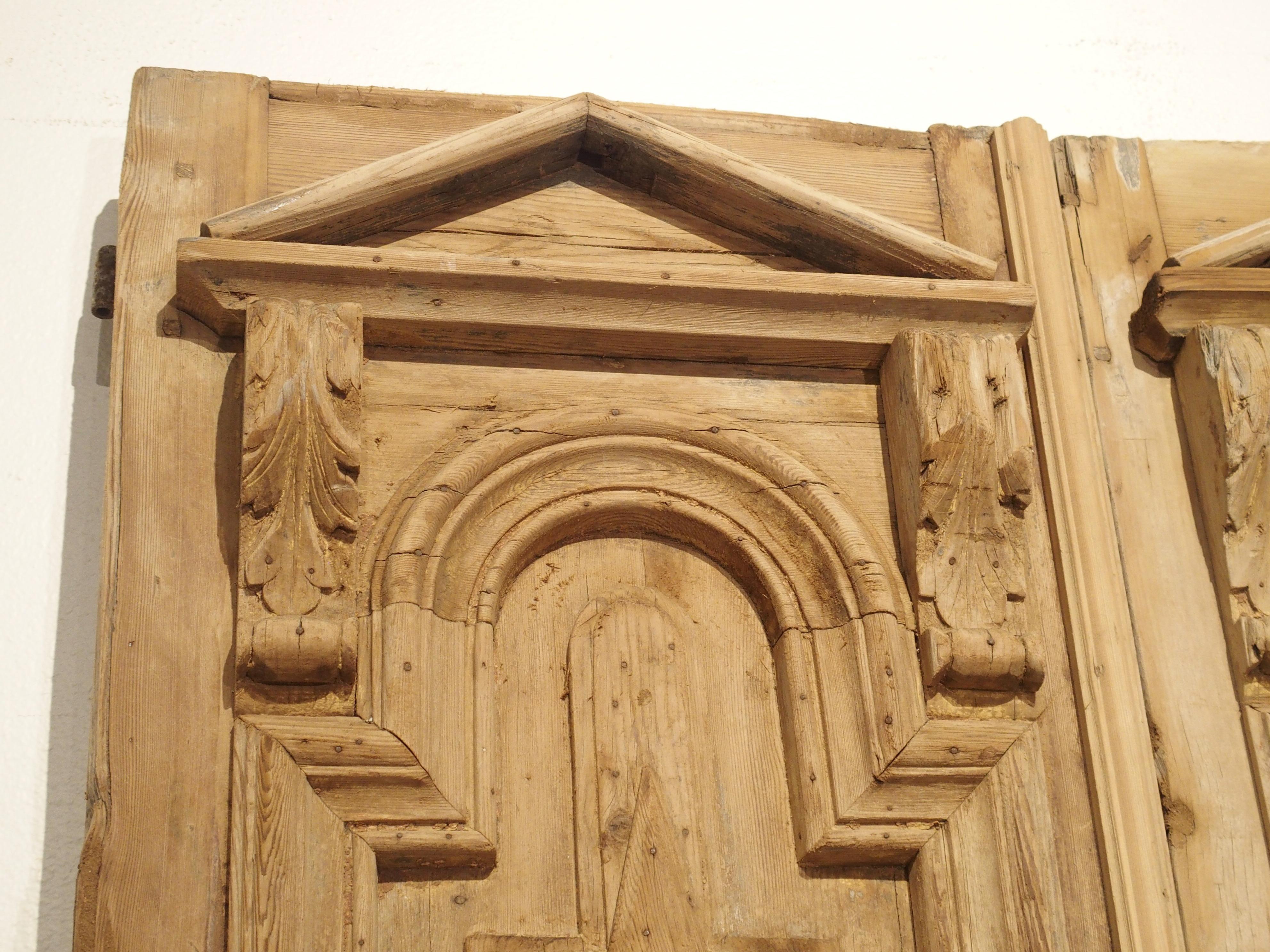 Pair of Antique French Egyptian Pine Doors with Carved Bird Motifs 4