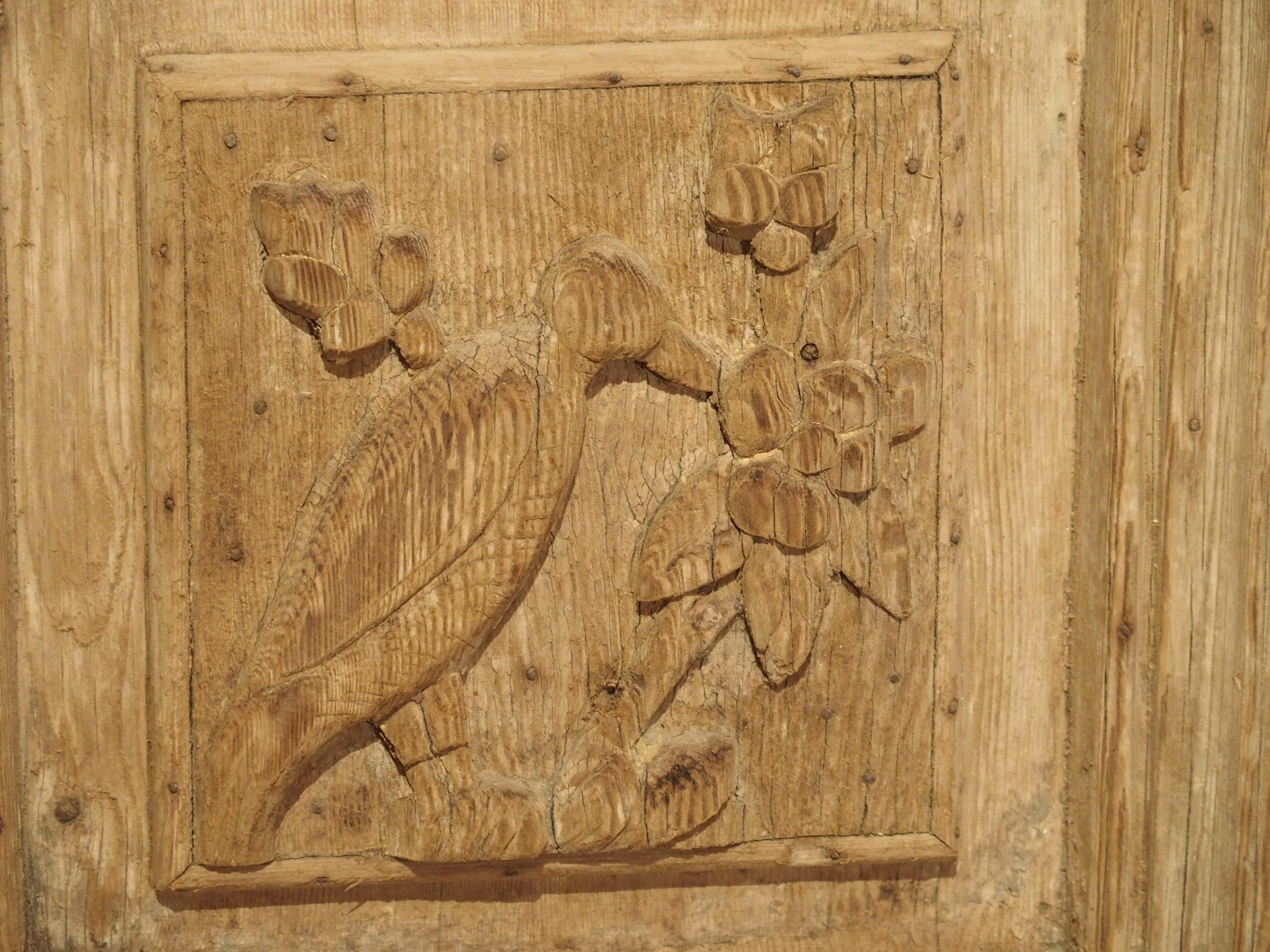 Pair of Antique French Egyptian Pine Doors with Carved Bird Motifs 6