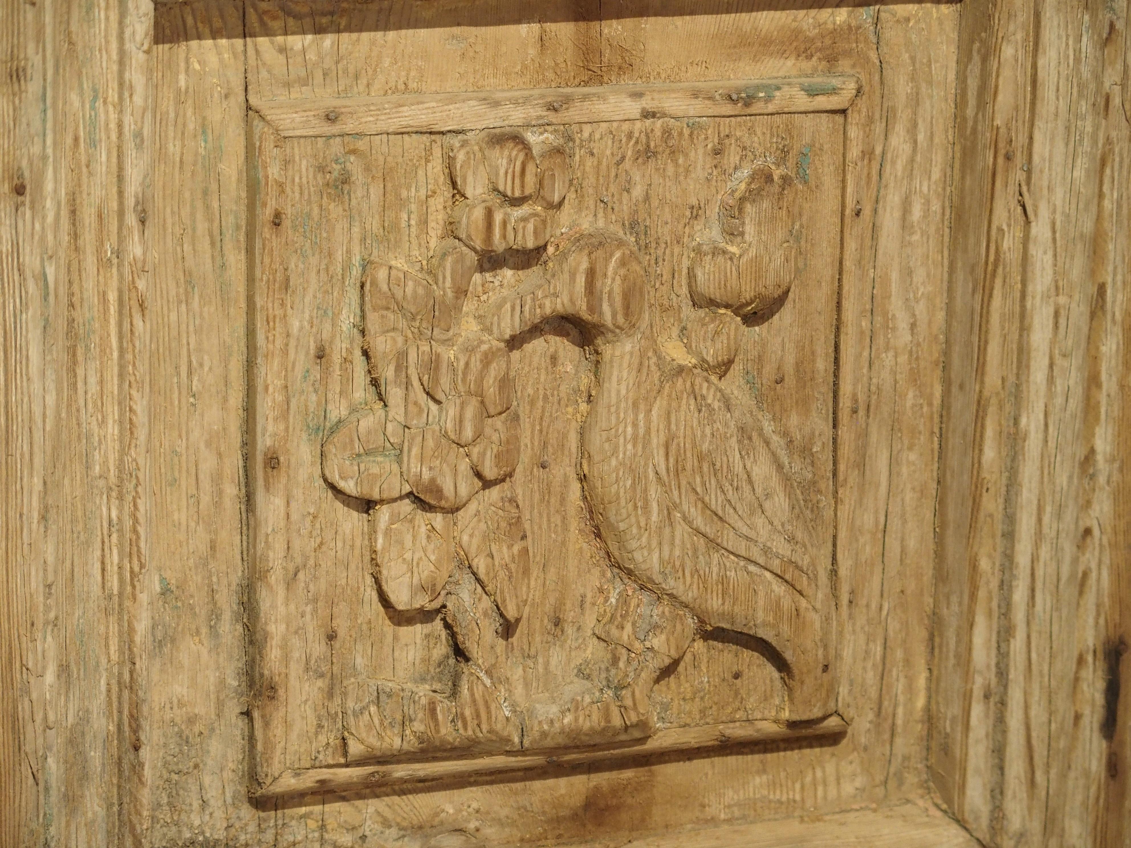 Pair of Antique French Egyptian Pine Doors with Carved Bird Motifs 7