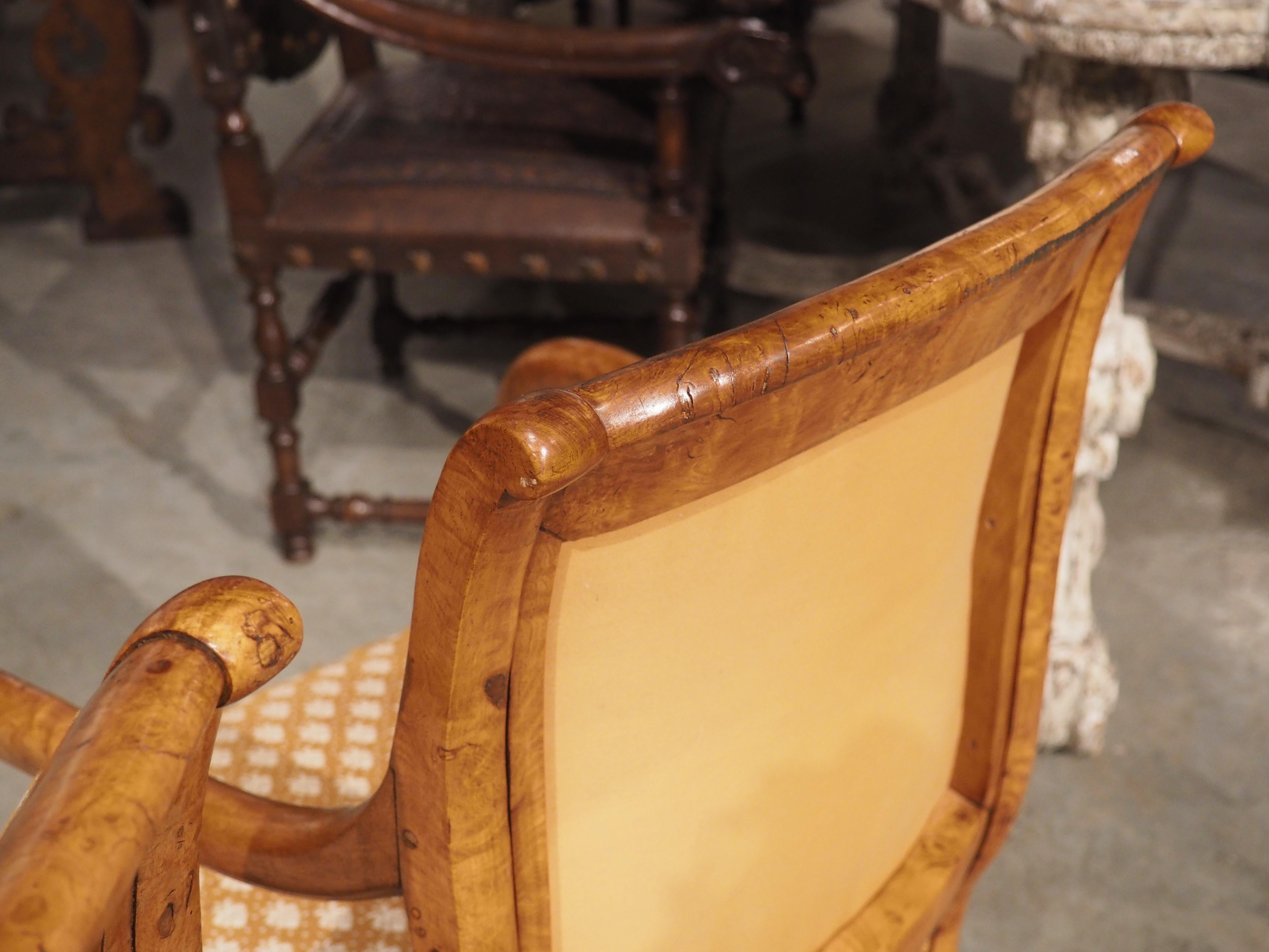 Hand-Carved Pair of Antique French Elmwood Louis Philippe Armchairs, Circa 1840 For Sale
