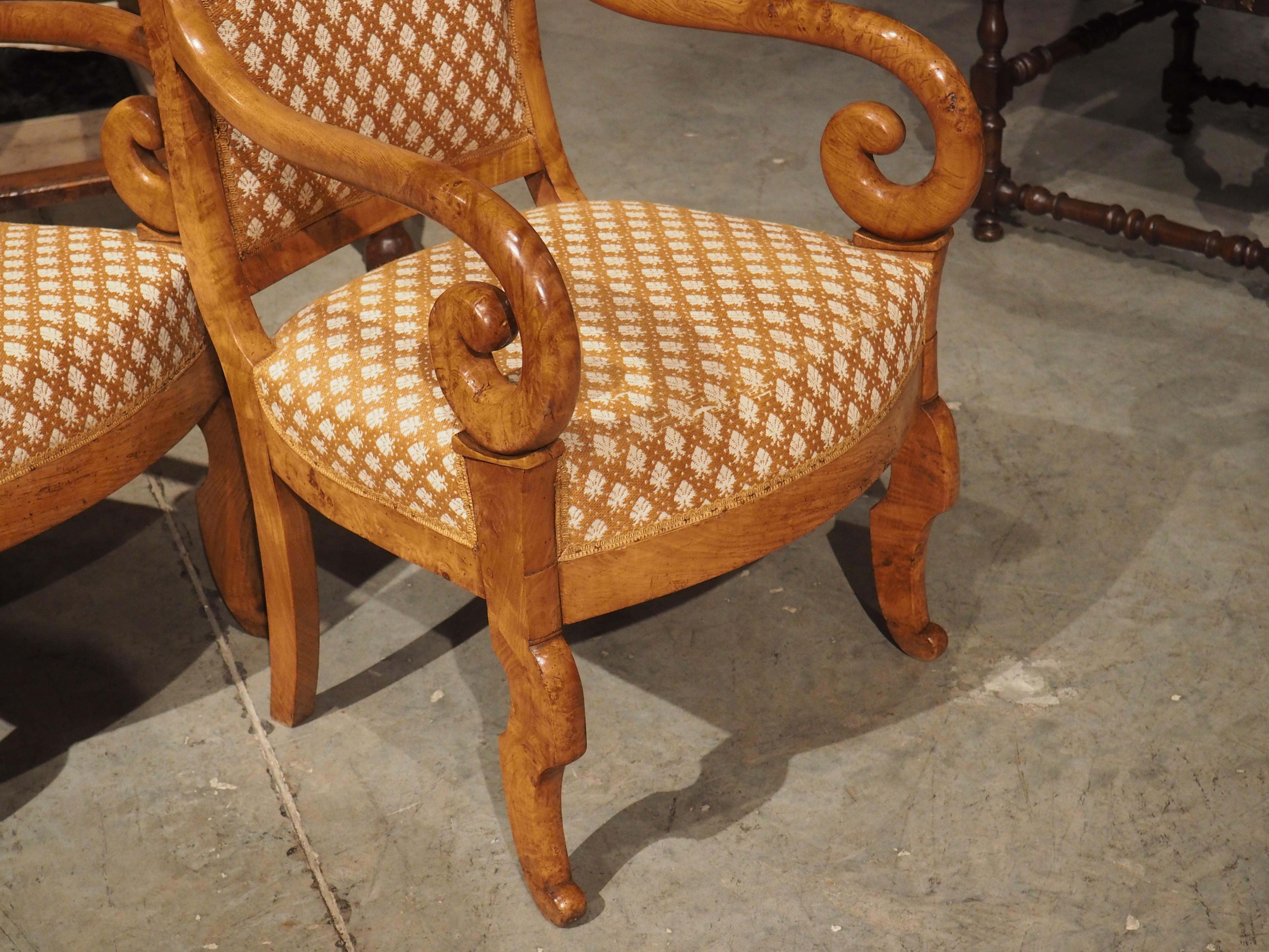 Textile Pair of Antique French Elmwood Louis Philippe Armchairs, Circa 1840 For Sale