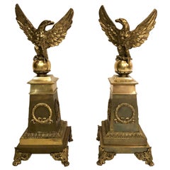 Pair of Antique French Empire Eagle Andirons