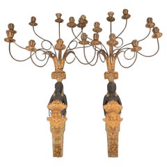 Pair of Antique French Empire Egyptian Revival Gilt Wood Candle Sconces