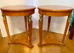 Pair of Antique French Empire Mahogany and Bronze Round Tables