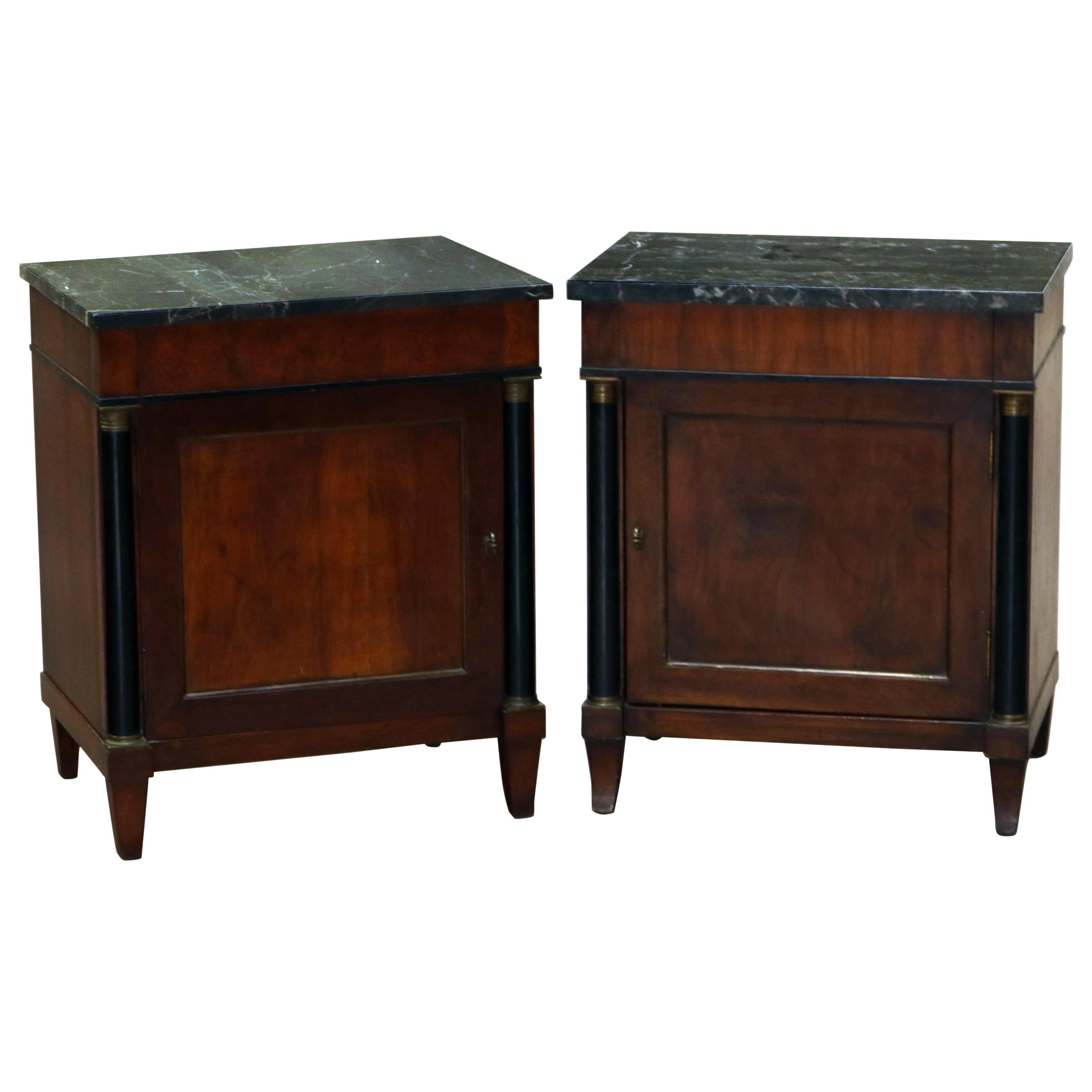 Pair of Antique French Empire Mahogany and Marble Side Tables, circa 1890