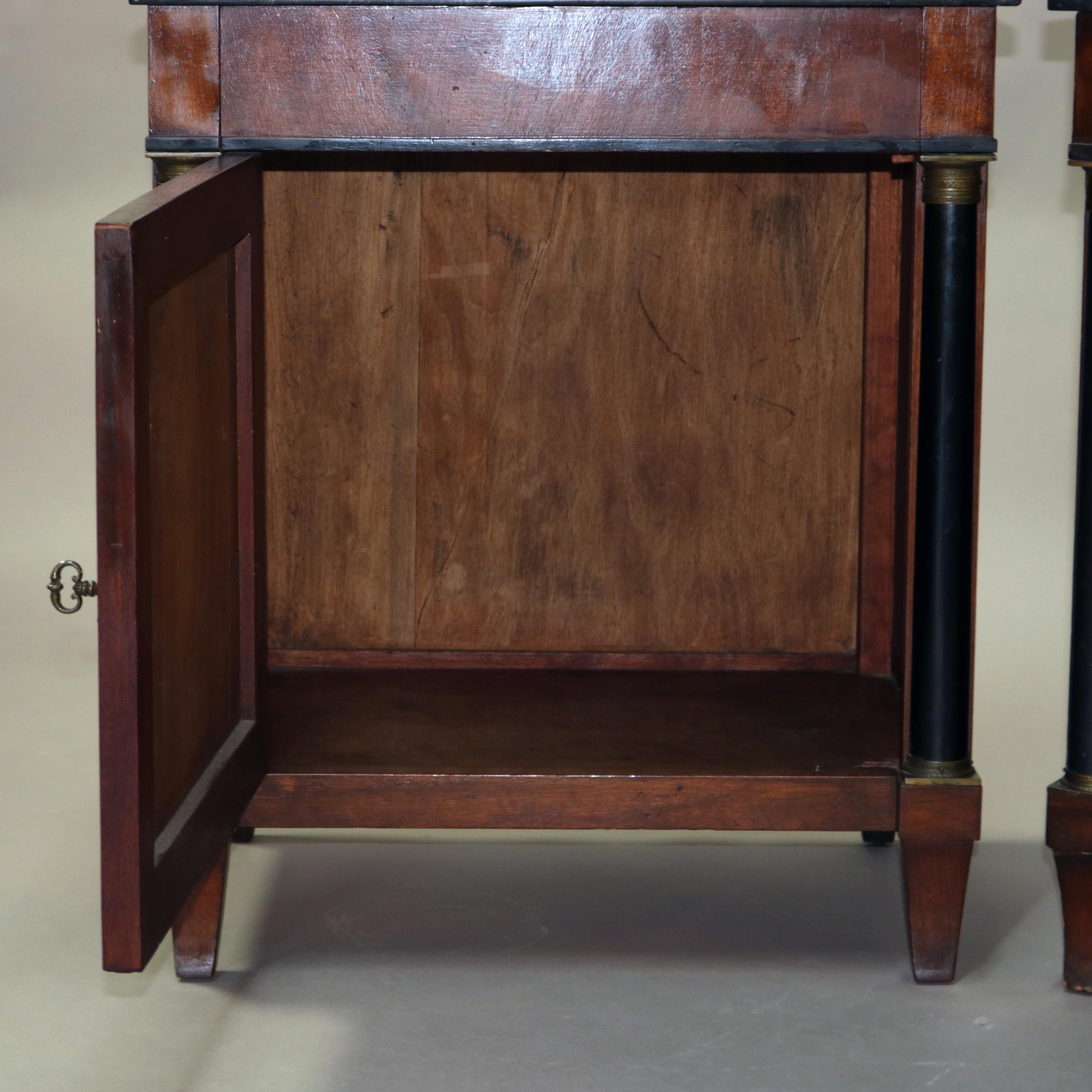 Pair of Antique French Empire Mahogany and Marble Side Tables, circa 1890 In Good Condition In Big Flats, NY