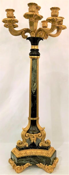 Pair of Antique French Empire Marble and Bronze D'ore Candelabra