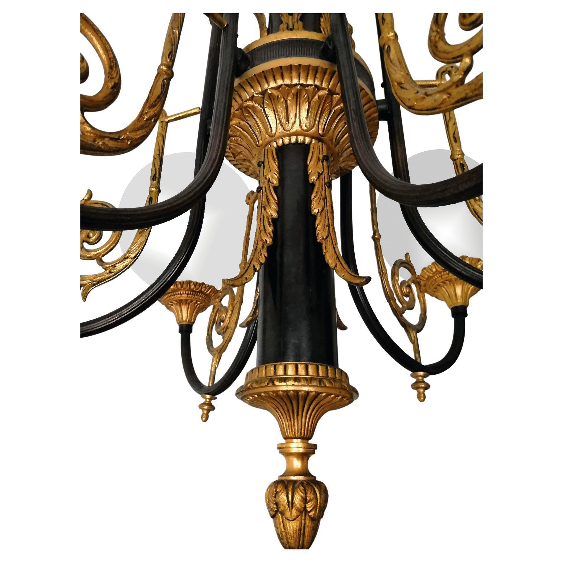 Pair of Antique French Empire Neoclassical Chandelier w Gilt & Patina Bronze PPU For Sale 11